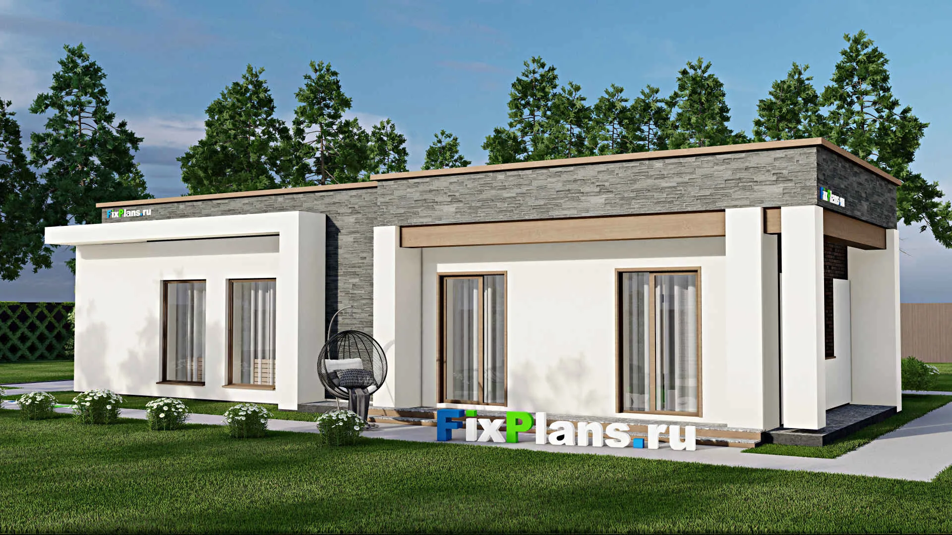 F-9575 - План одноэтажного дома 11 на 19, площадью 130 м² с 2 спальнями