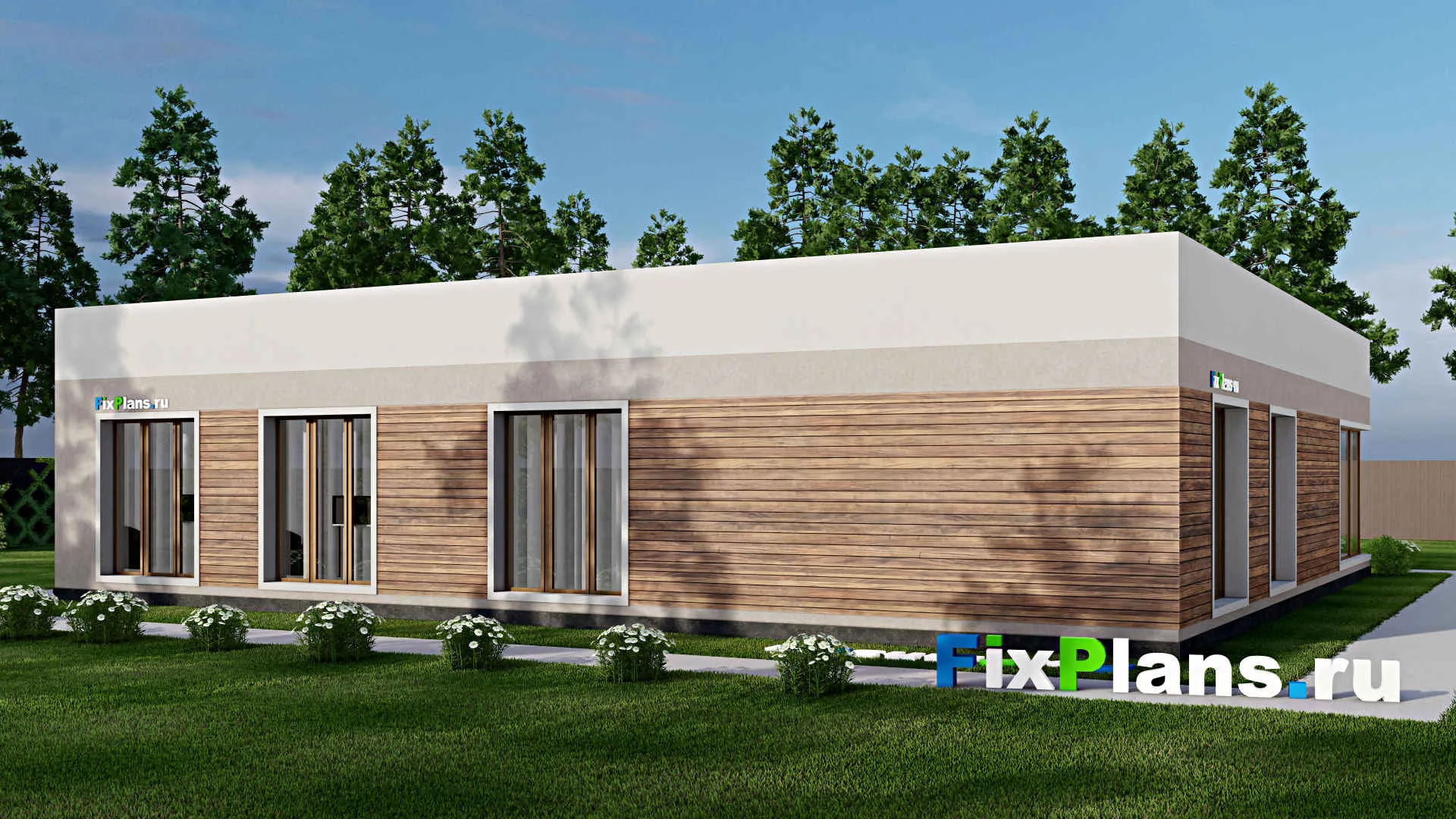 F-8936 - План одноэтажного дома 18 на 18, площадью 240 м² с гаражом на 2 машины и 3 спальнями