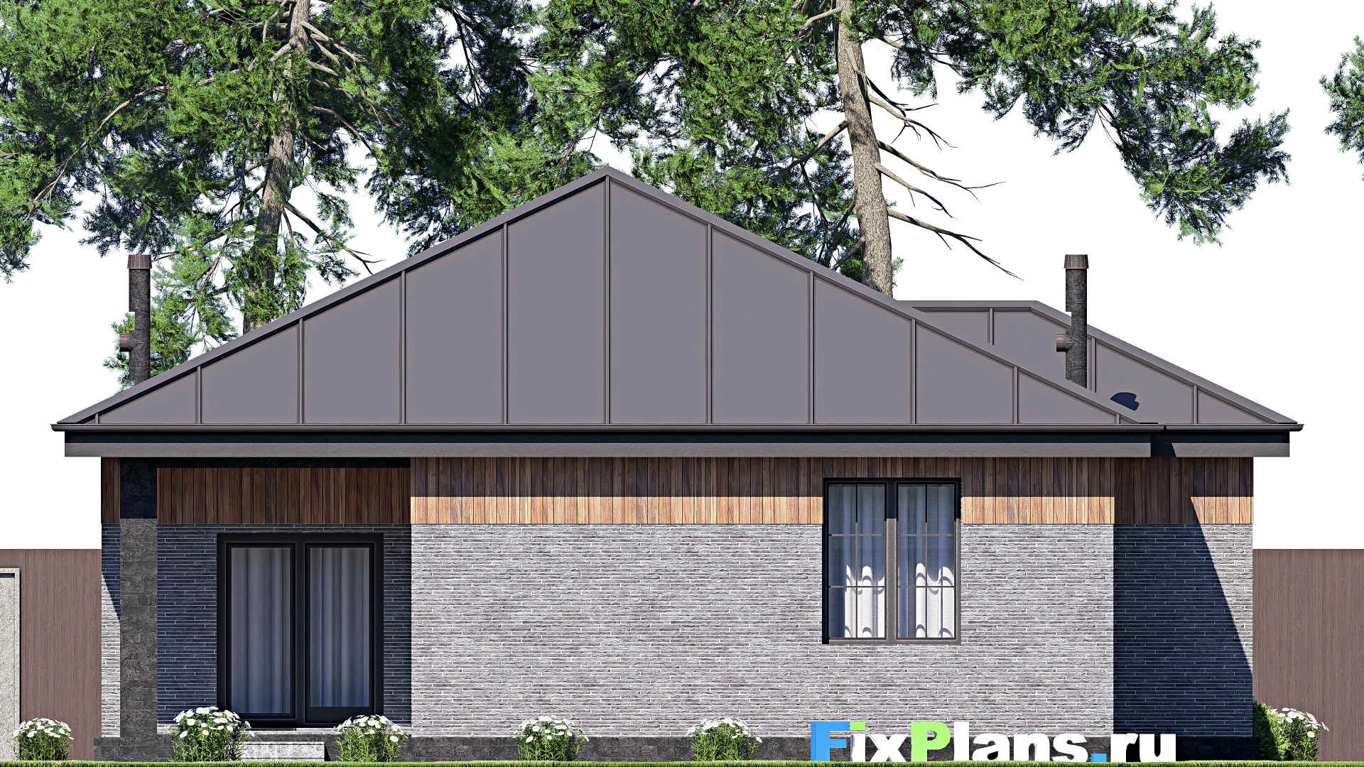 F-19727 - Проект одноэтажного дома 13 на 16, площадью 140 м² с террасой и 3 спальнями