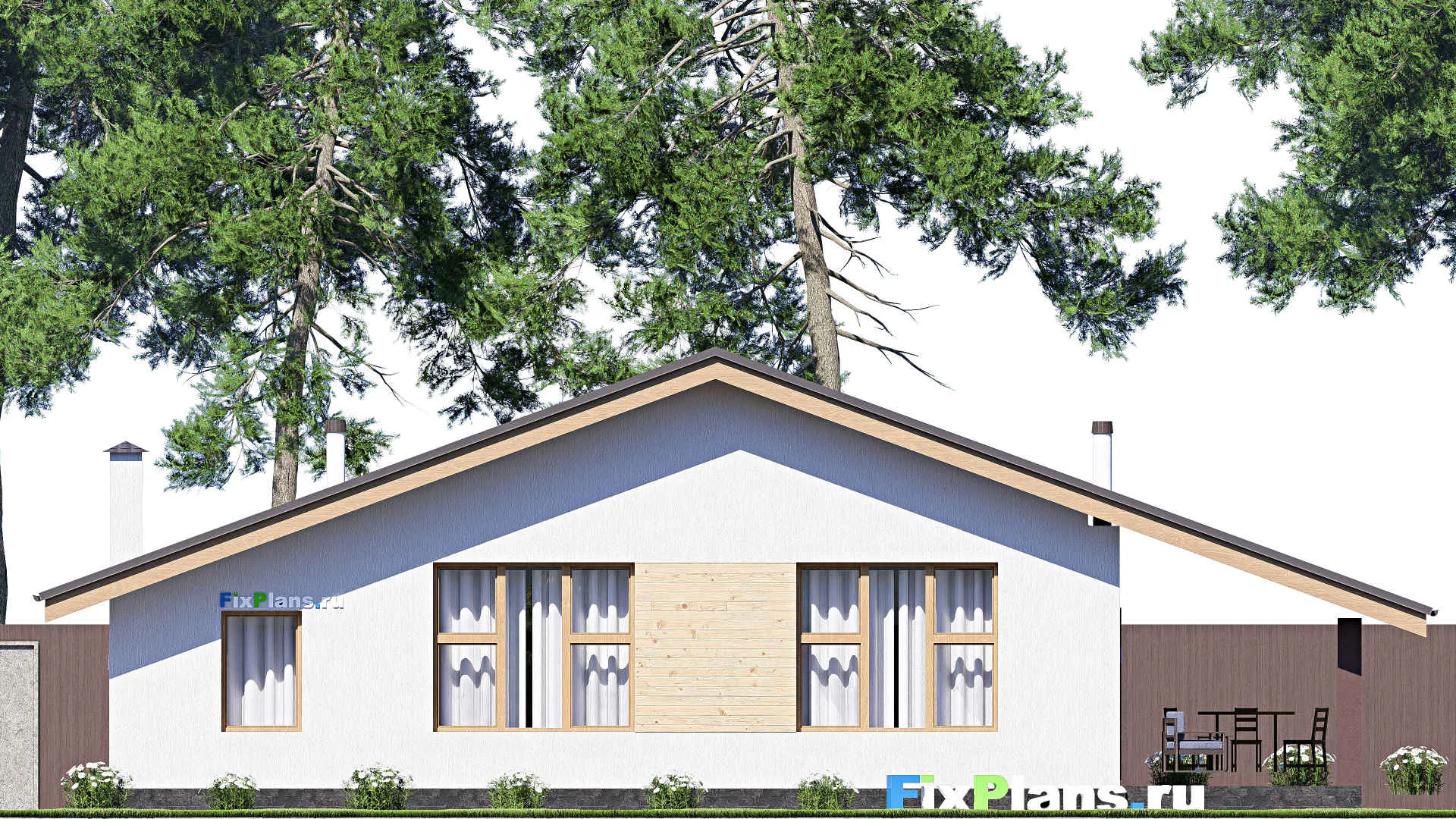 F-19943 - Проект одноэтажного дома 13 на 16, площадью 170 м² с террасой и 3 спальнями