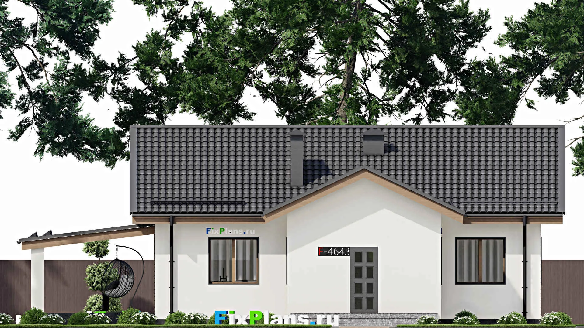 F-4643 - План одноэтажного дома 13 на 13, площадью 170 м² с террасой и 3 спальнями