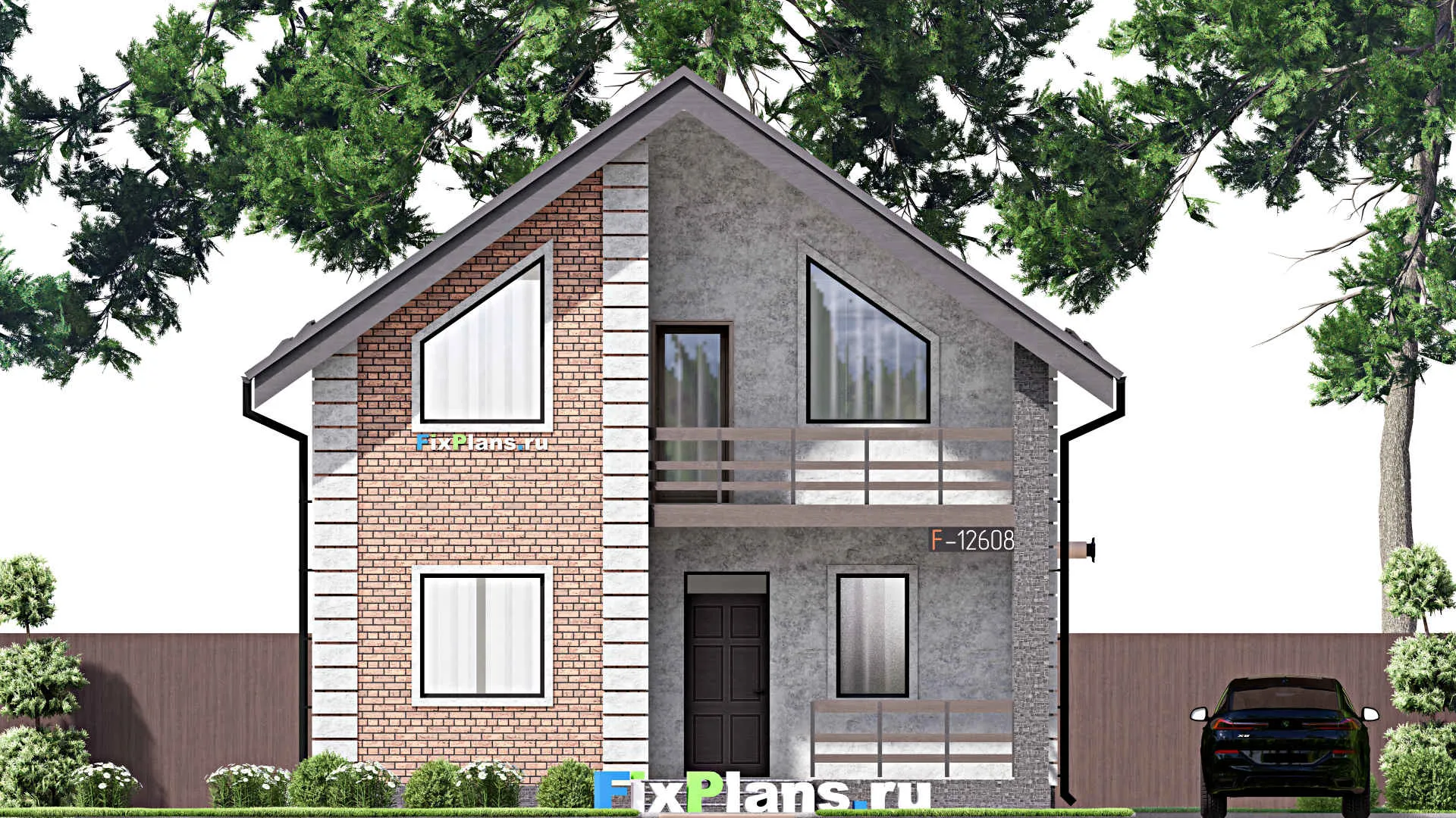 F-12608 - Проект дома с мансардой 9 на 14, площадью 180 м² с балконом и 4 спальнями