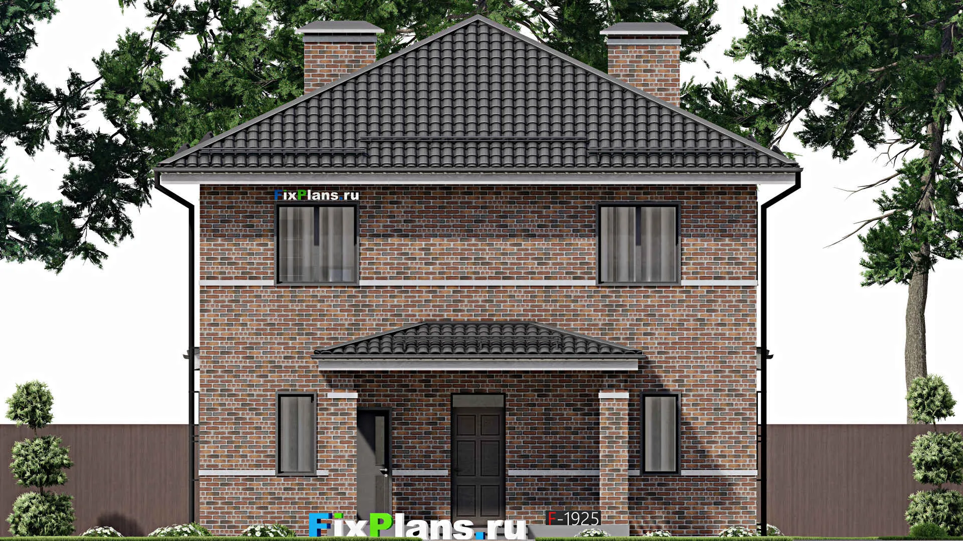 F-4202 - Планы двухэтажного дома 11 на 11, площадью 200 м² с террасой и 5 спальнями