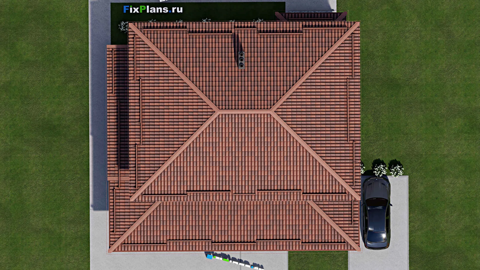 F-8549 - Планы двухэтажного дома 15 на 15, площадью 250 м² с террасой и 4 спальнями