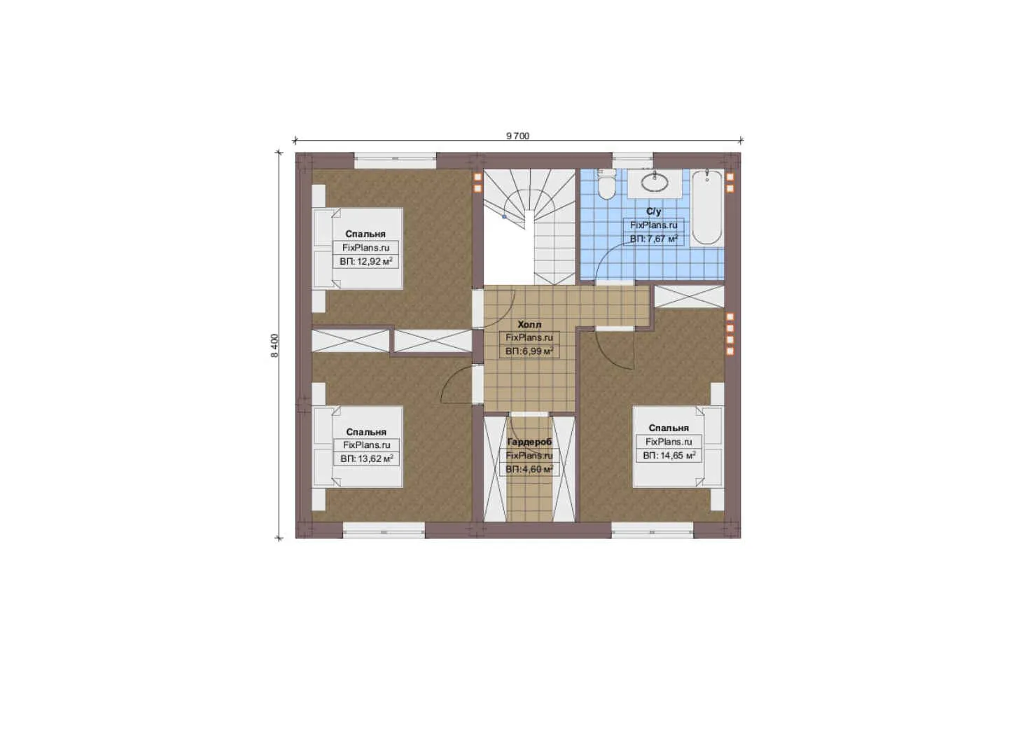 F-10043 - Планы дома с мансардой 10 на 14, площадью 140 м² с террасой и 4 спальнями