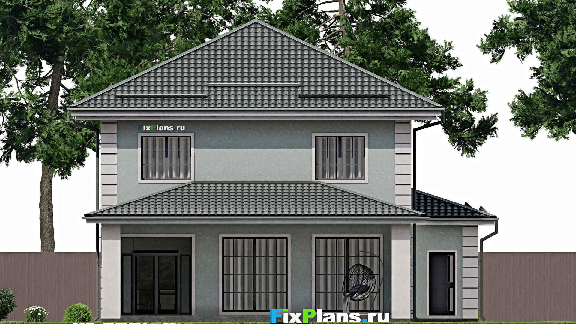 F-2258 - Проект двухэтажного дома 13 на 20, площадью 240 м² с террасой, гаражом на 2 машины и 3 спальнями