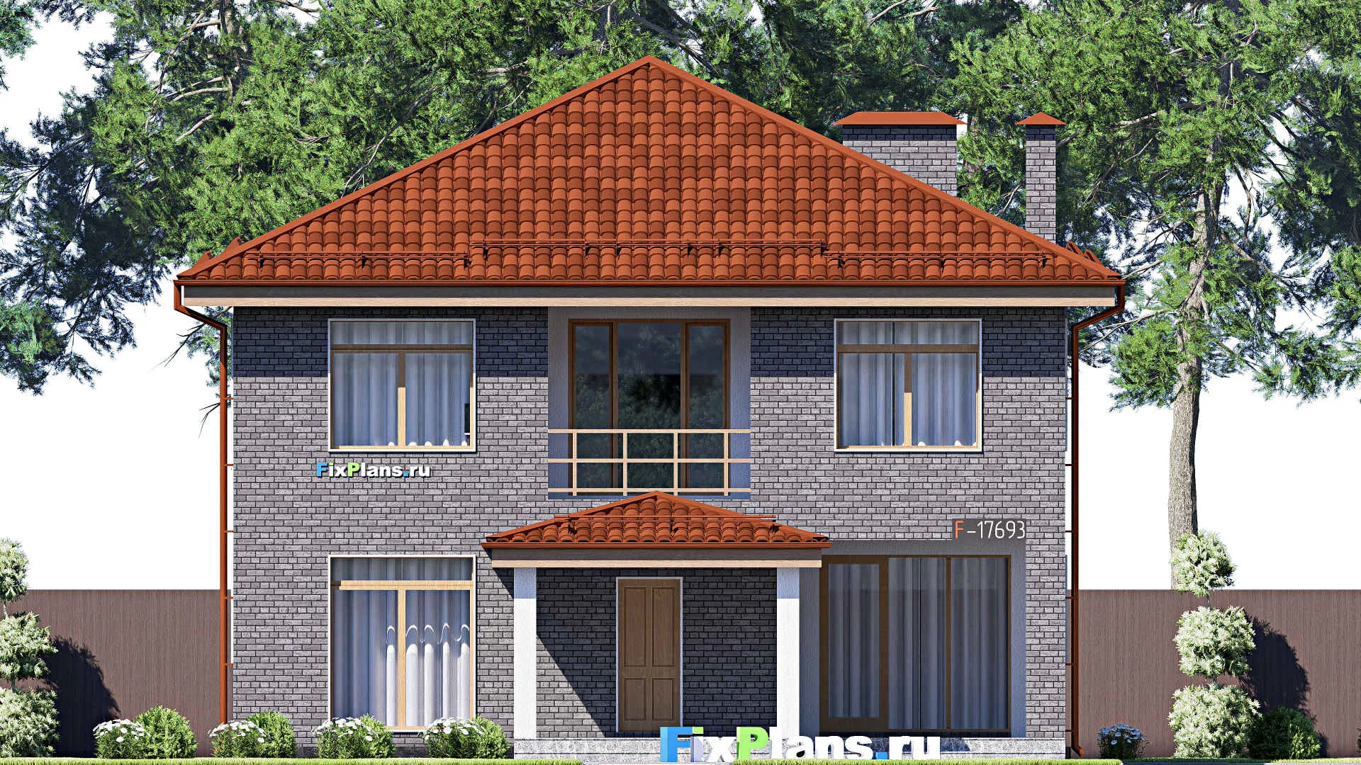 F-17693 - Проект двухэтажного дома 12 на 14, площадью 200 м² с террасой, балконом и 4 спальнями