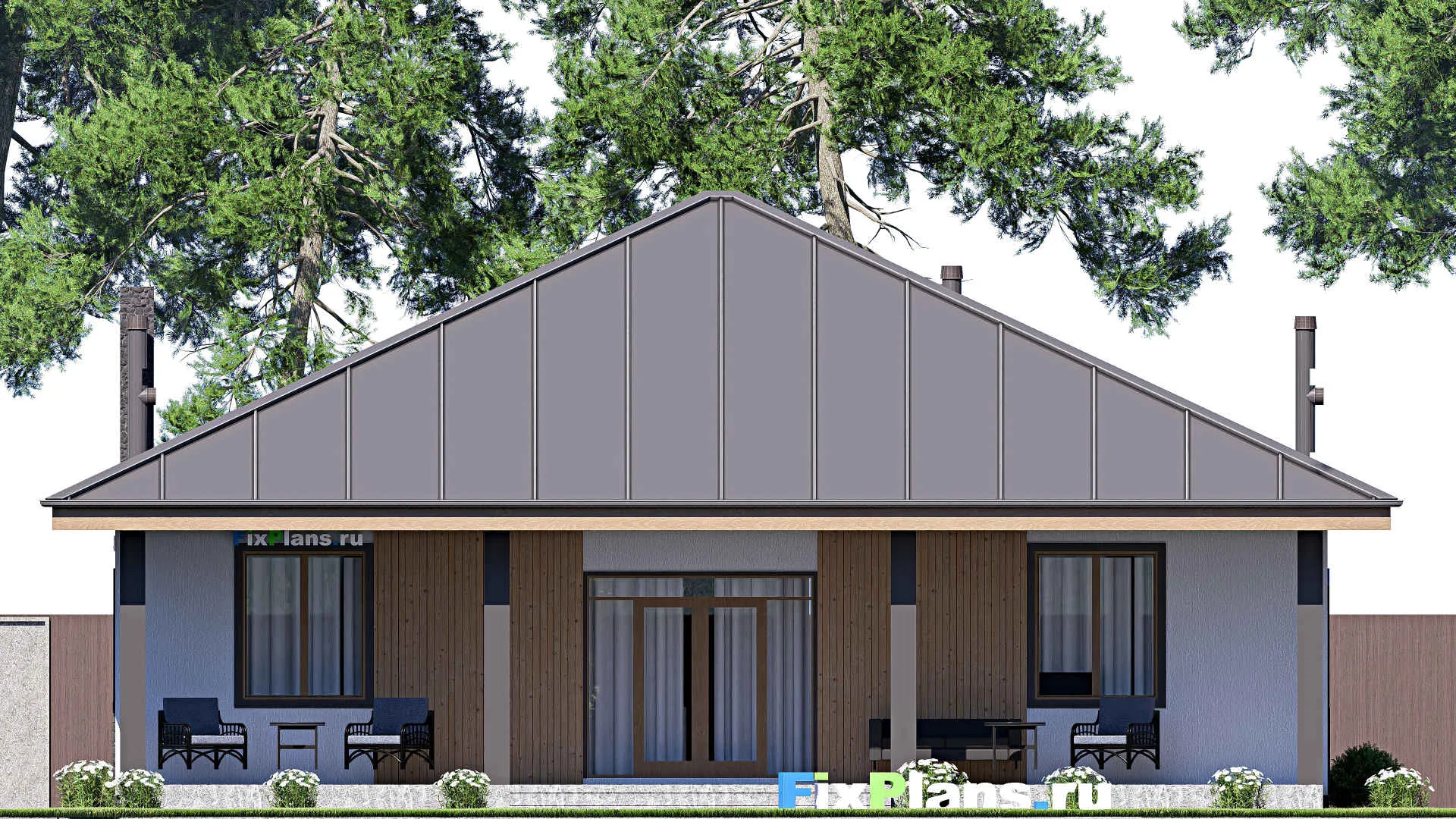 F-19322 - Проект одноэтажного дома 15 на 16, площадью 180 м² с террасой и 2 спальнями