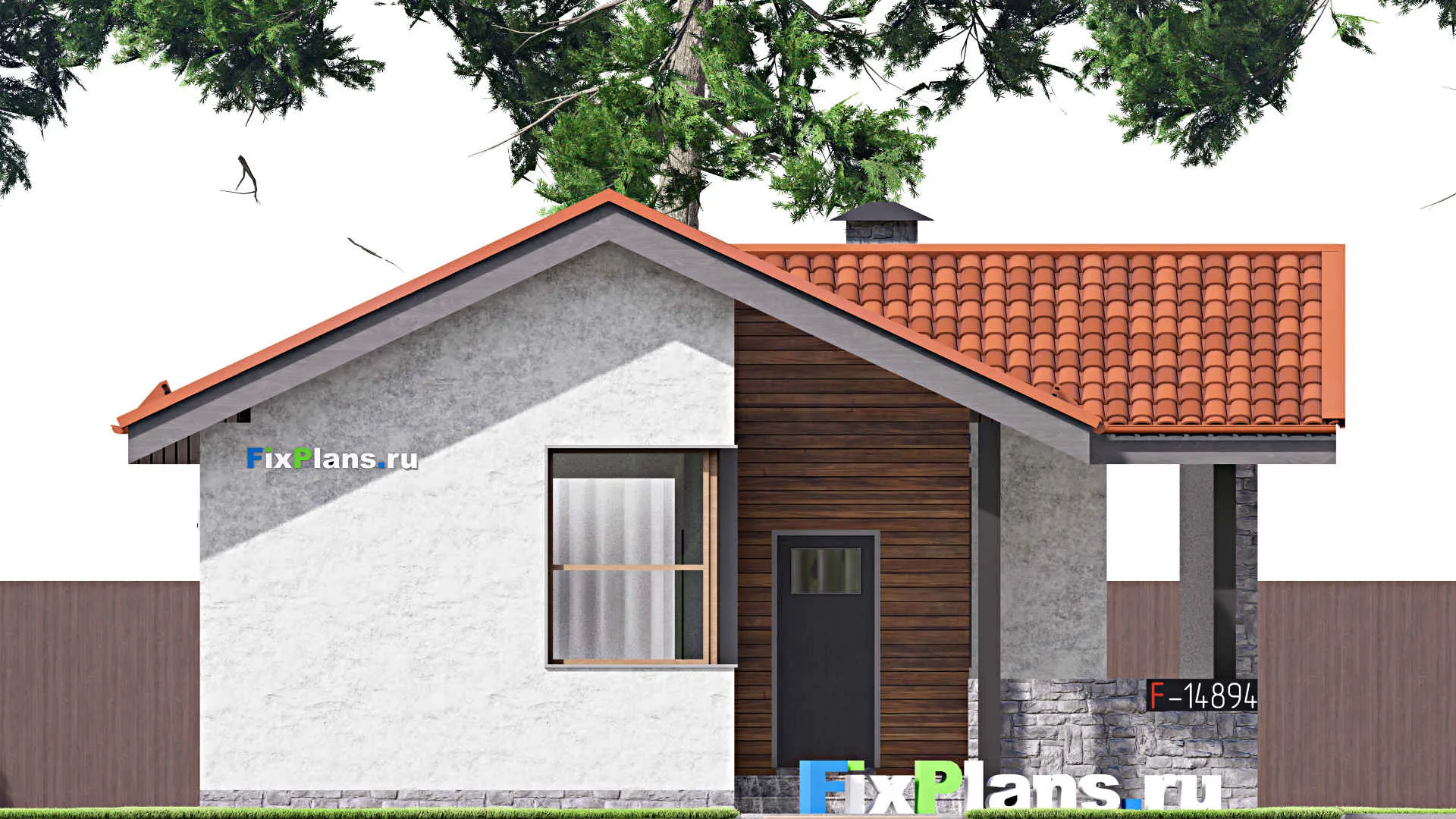 F-14894 - Проект бани 9 на 10, площадью 60 м² с комнатой отдыха, терассой и санузлом