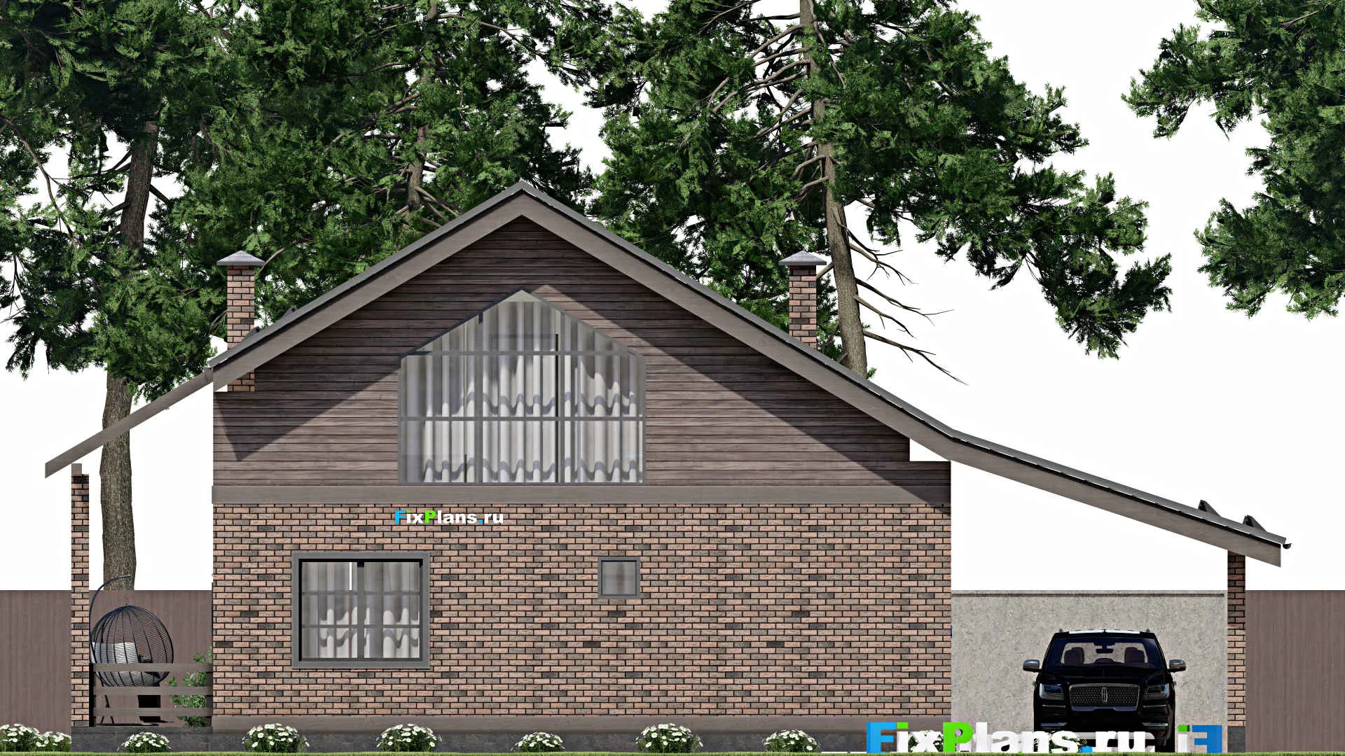 F-3950 - Проект дома с мансардой 10 на 11, площадью 140 м² с террасой, балконом, навесом для машины и 3 спальнями