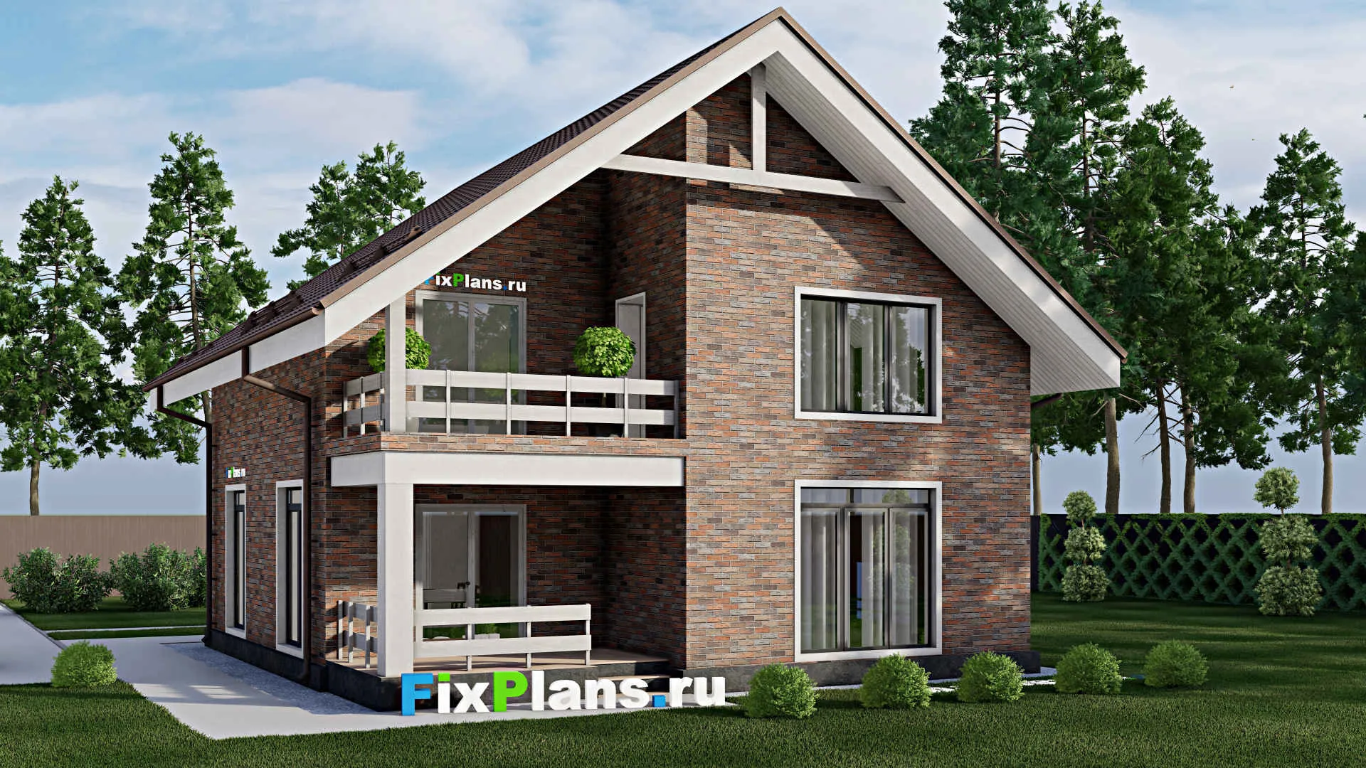 F-2285 - Планы дома с мансардой 11 на 11, площадью 160 м² с террасой, балконом и 3 спальнями