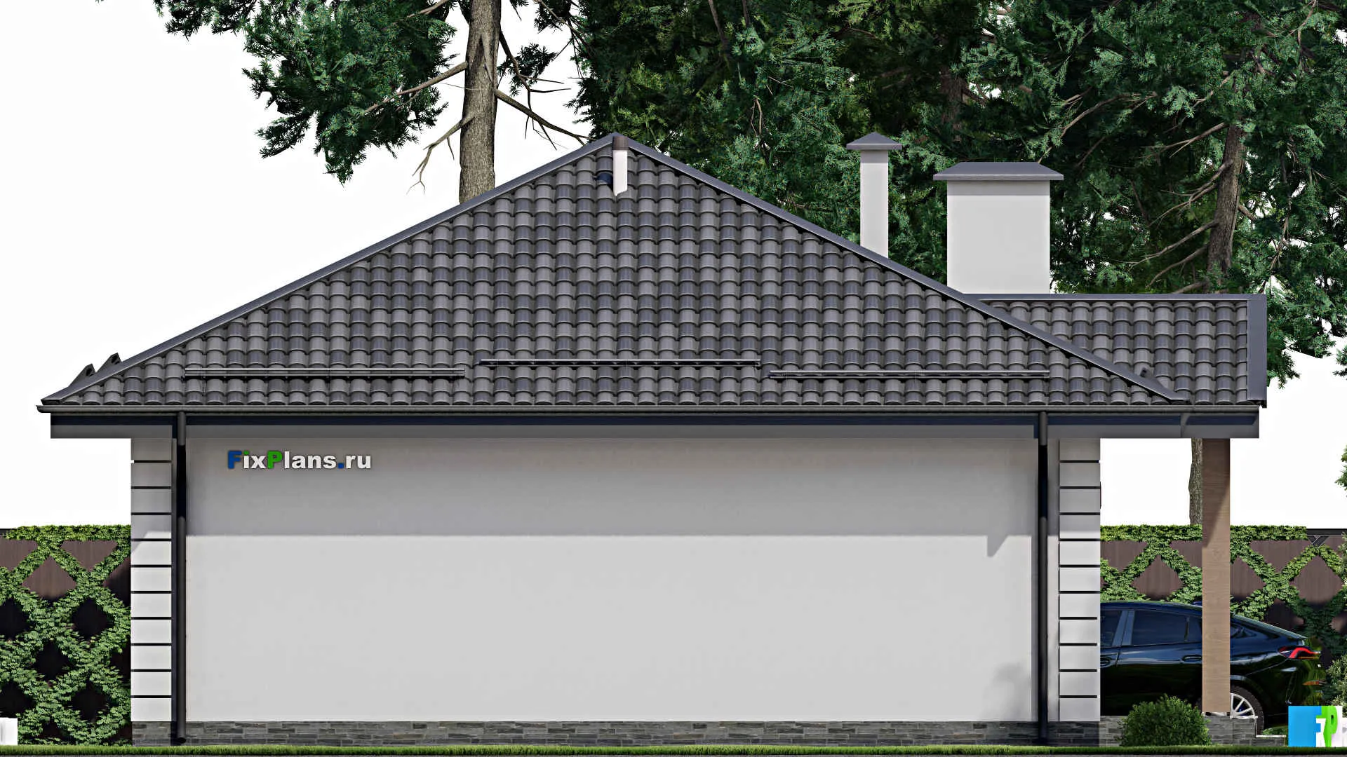 F-8756 - Проект одноэтажного дома 12 на 12, площадью 100 м² с 2 спальнями