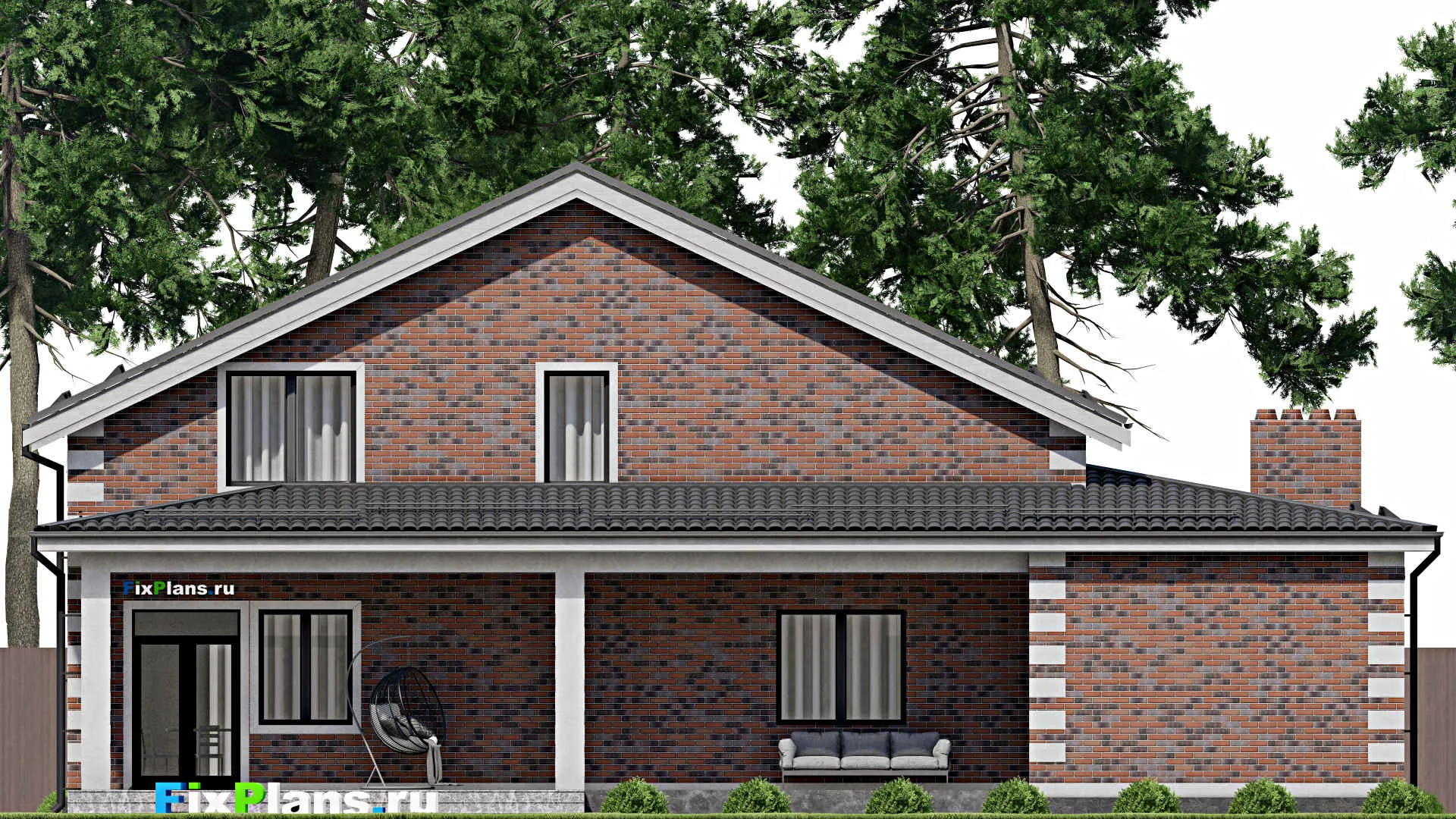 F-2483 - Планы дома с мансардой 14 на 19, площадью 300 м² с террасой, баней, гаражом на 1 машину и 4 спальнями