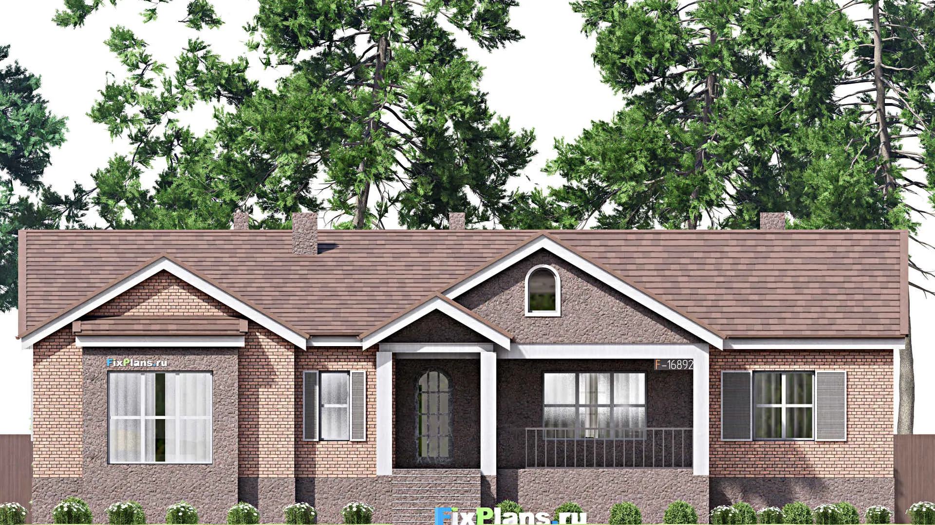 F-16892 - План одноэтажного дома 18 на 22, площадью 460 м² с террасой, цокольным этажом, гаражом на 2 машины и 4 спальнями