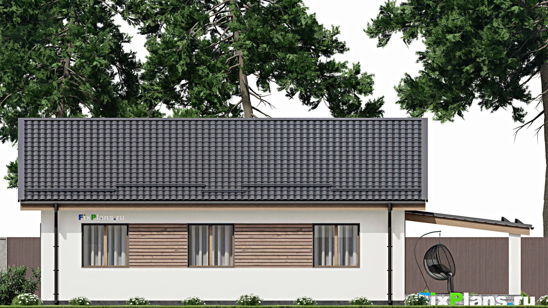 F-4643 - План одноэтажного дома 13 на 13, площадью 170 м² с террасой и 3 спальнями