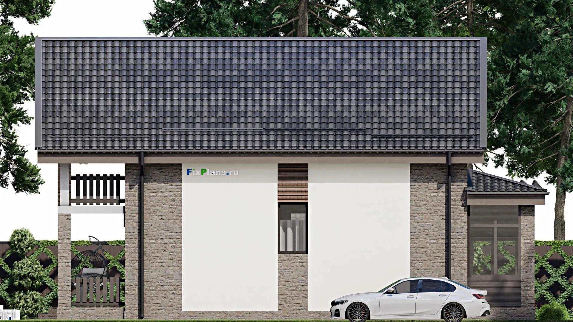 F-5975 - Проект дома с мансардой 11 на 11, площадью 210 м² с террасой, балконом и 3 спальнями