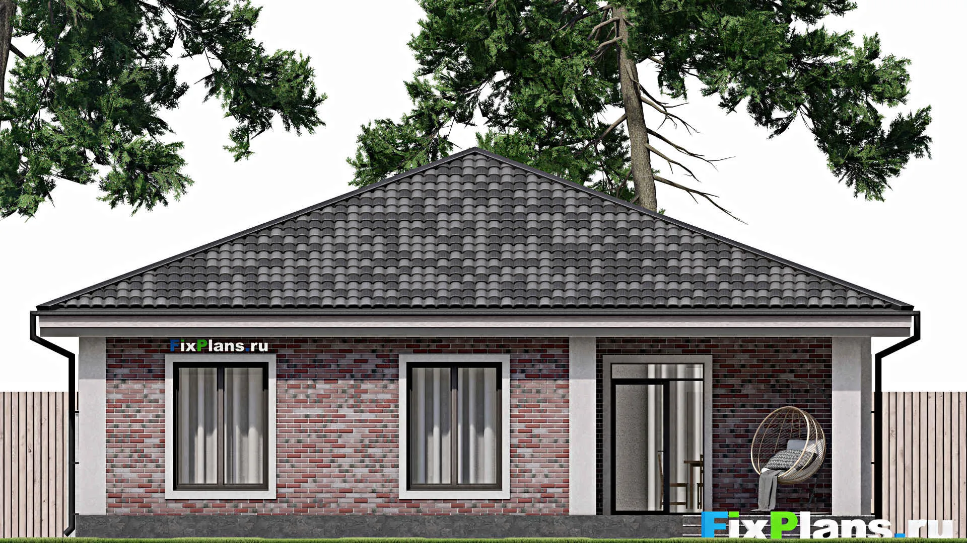 F-1862 - Проект одноэтажного дома 13 на 13, площадью 130 м² с террасой и 3 спальнями