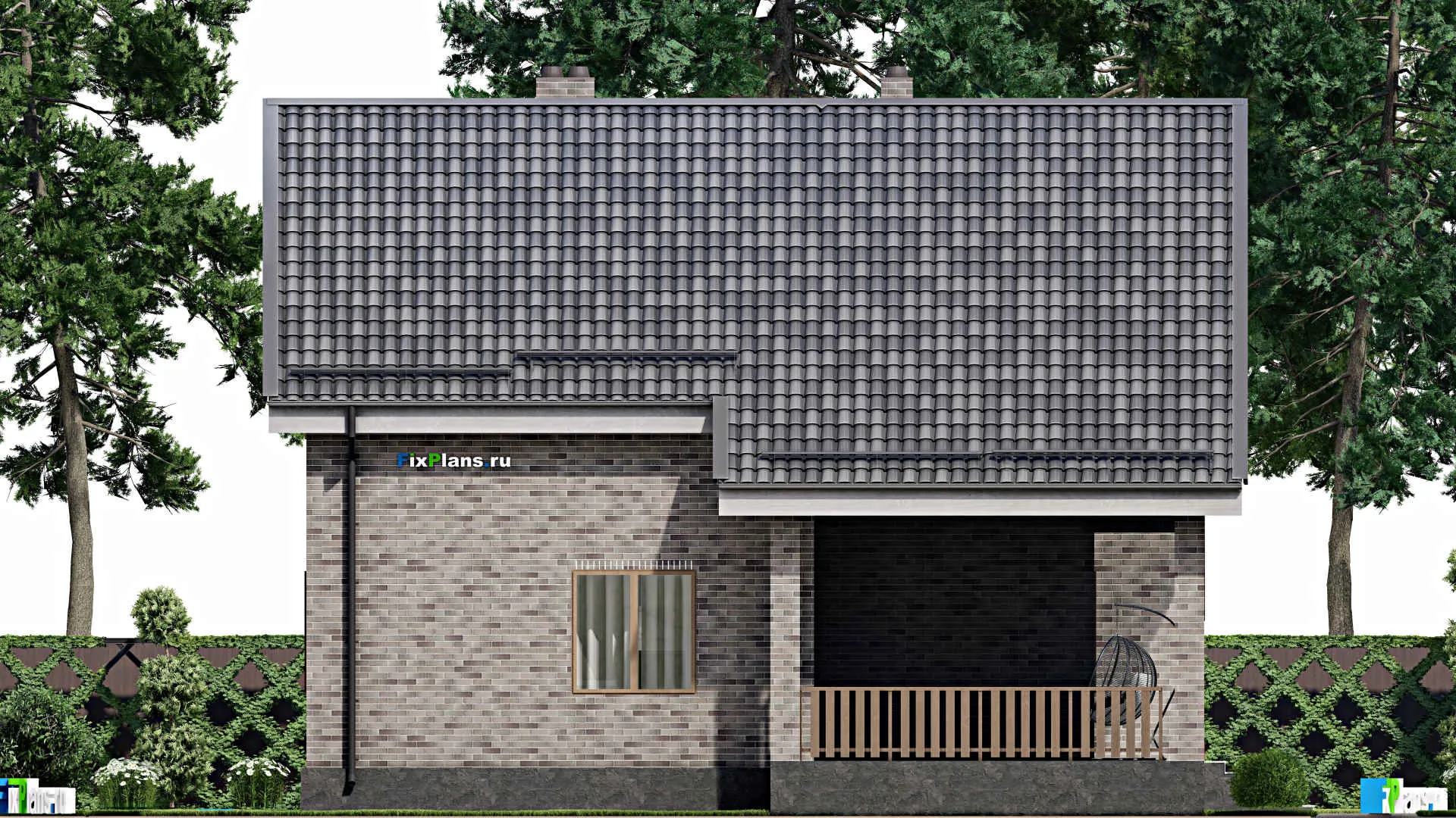 F-2897 - Проект дома с мансардой 13 на 14, площадью 250 м² с террасой, балконом, гаражом на 1 машину и 6 спальнями