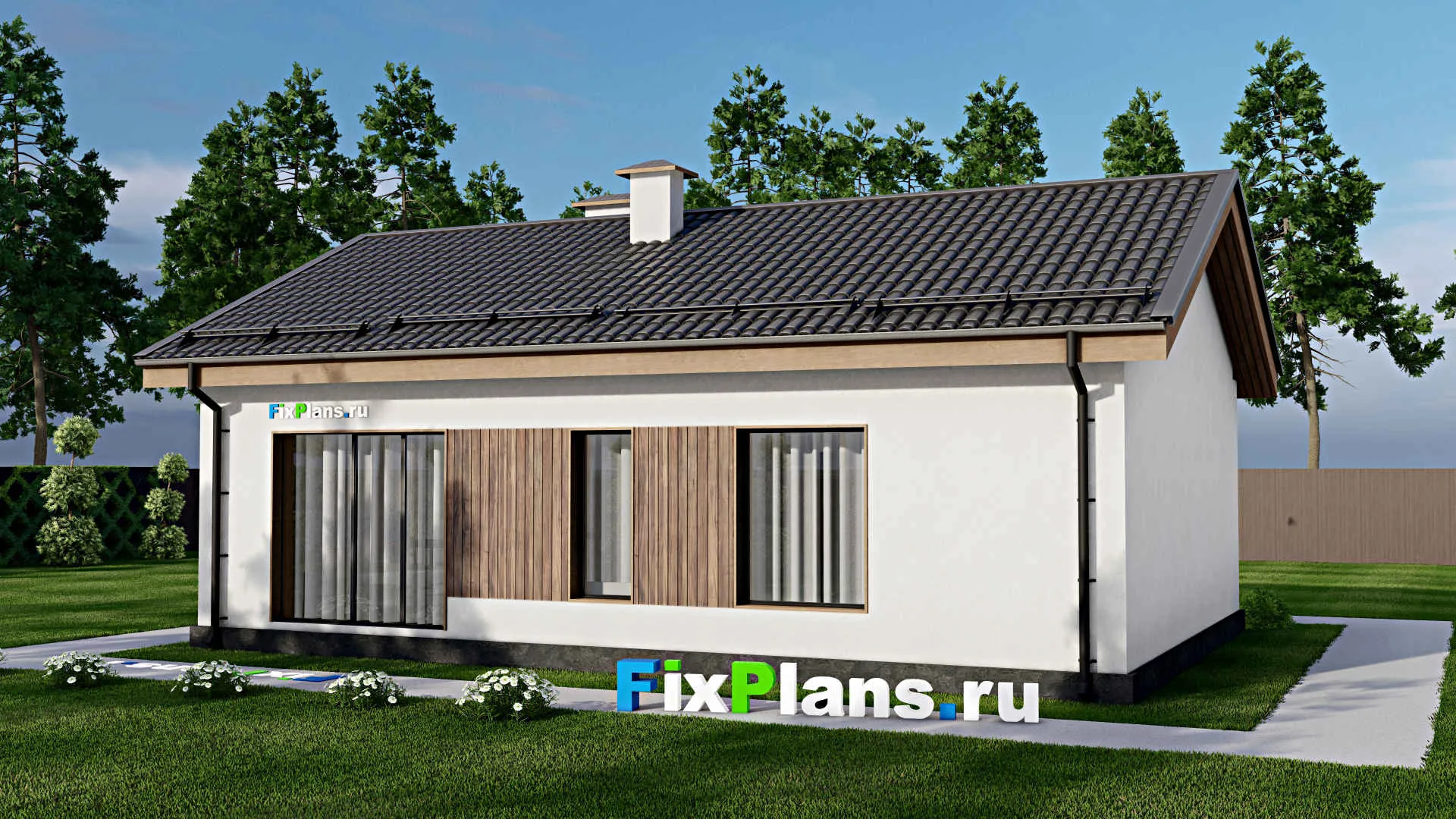 F-10466 - Проект одноэтажного дома 10 на 12, площадью 80 м² с 3 спальнями