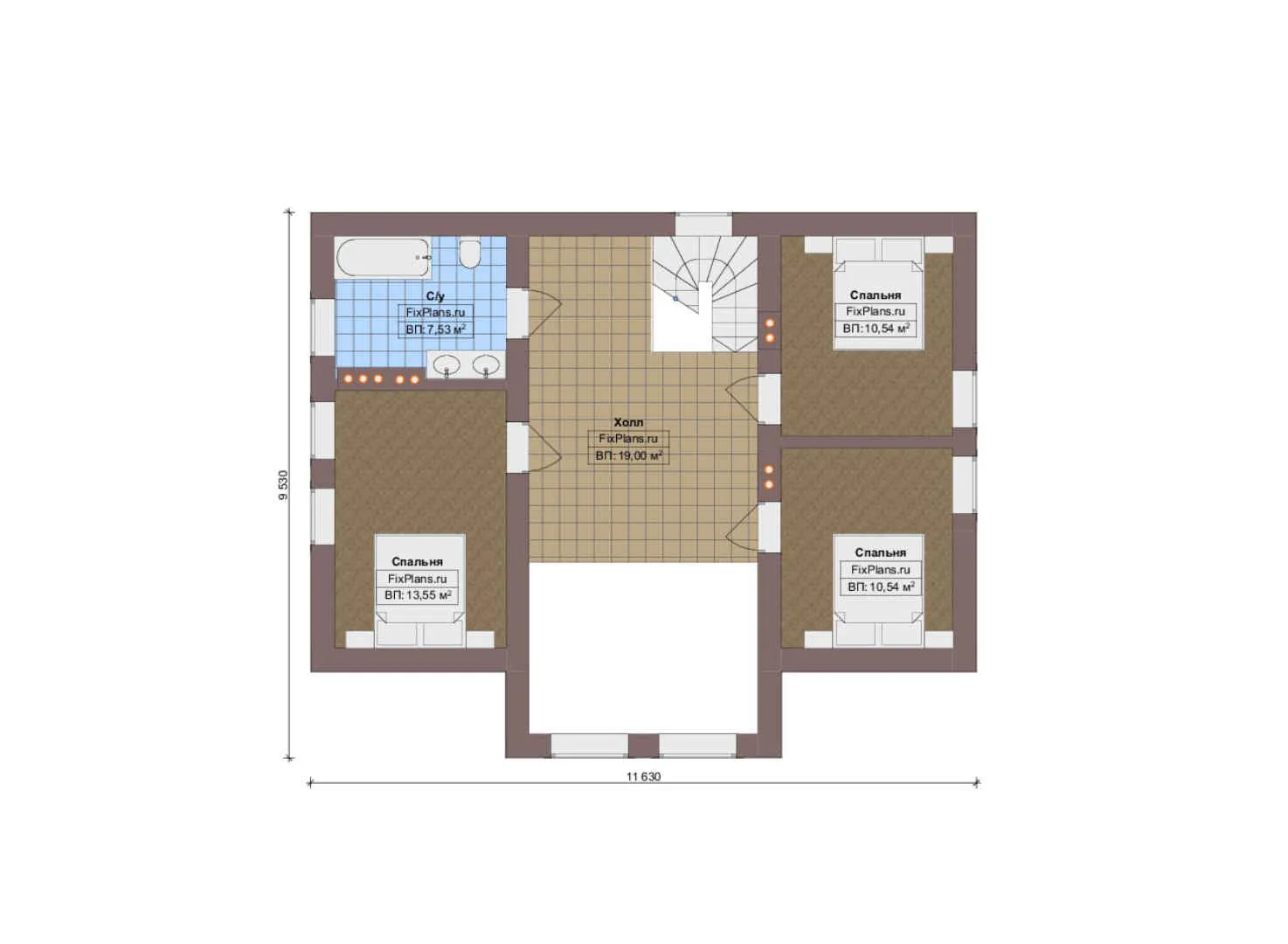 F-15164 - Планы дома с мансардой 12 на 15, площадью 170 м² с террасой, баней и 4 спальнями