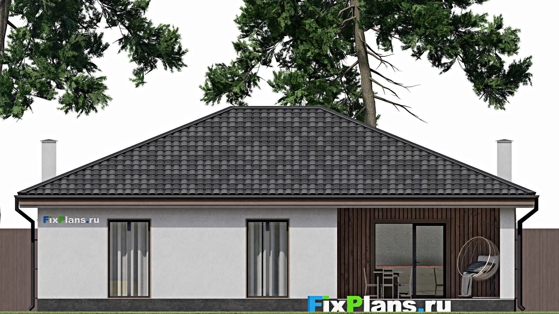 F-1457 - Проект одноэтажного дома 11 на 14, площадью 120 м² с террасой и 3 спальнями