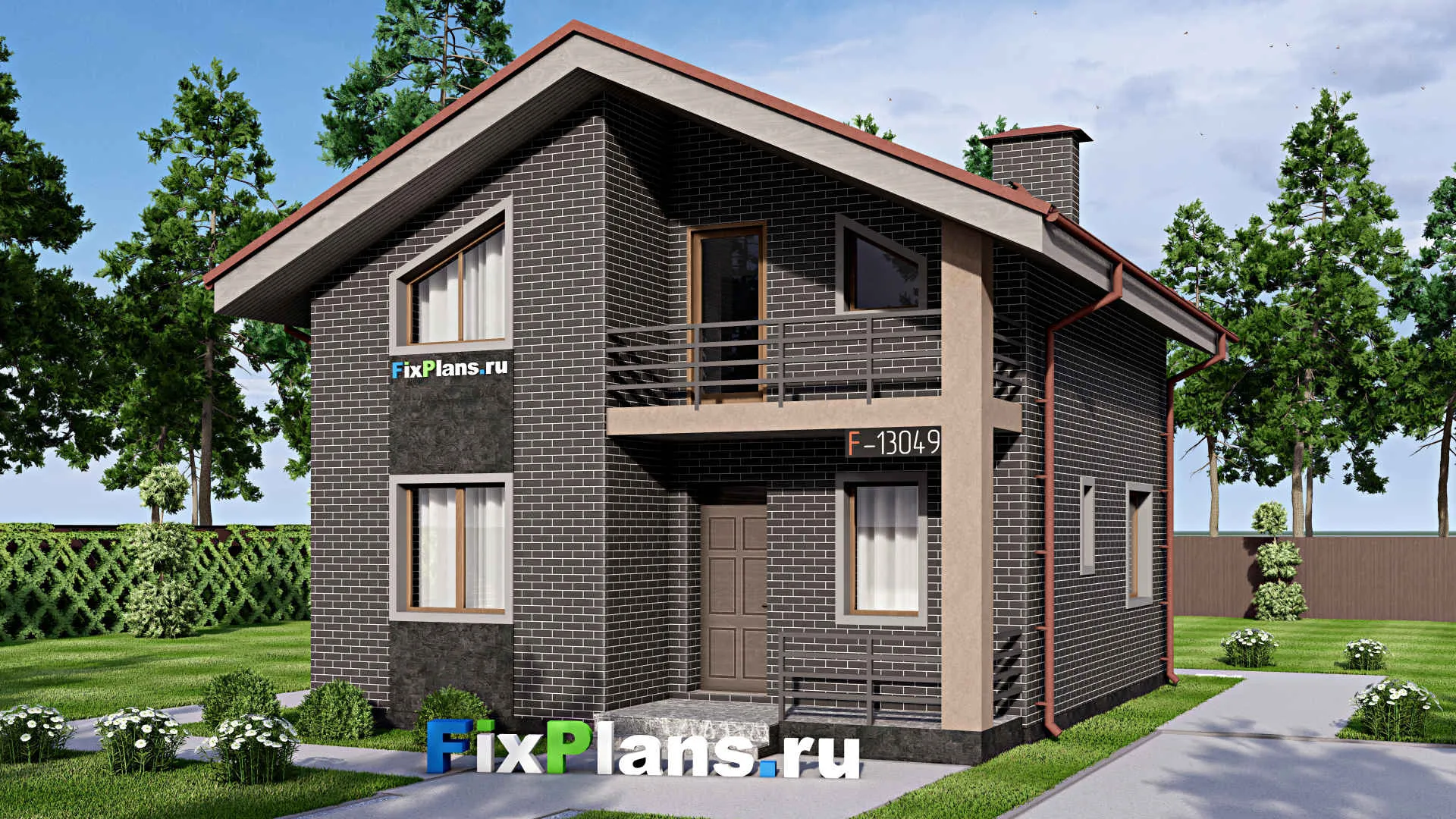 F-13049 - Проект дома с мансардой 9 на 10, площадью 110 м² с балконом и 4 спальнями