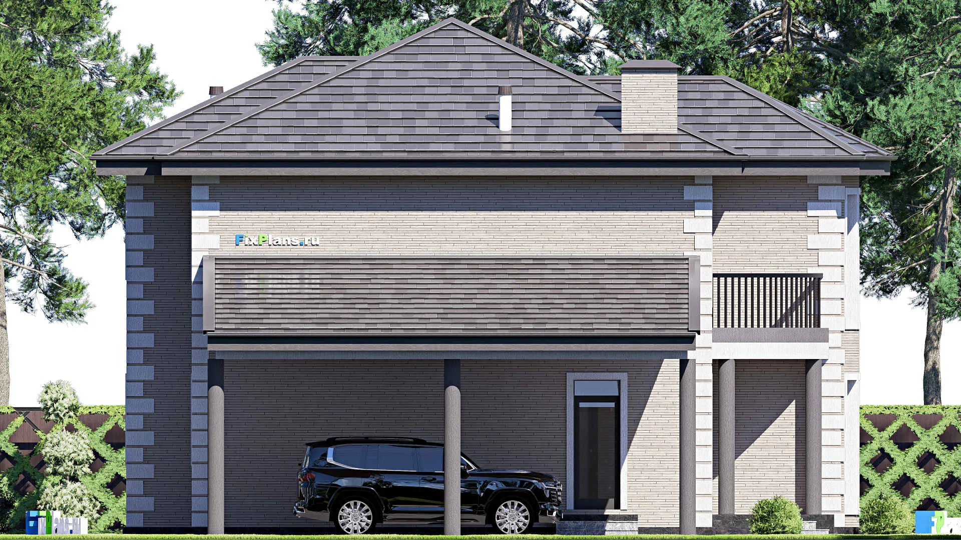 F-20519 - Проект двухэтажного дома 14 на 18, площадью 250 м² с террасой, балконом и 5 спальнями