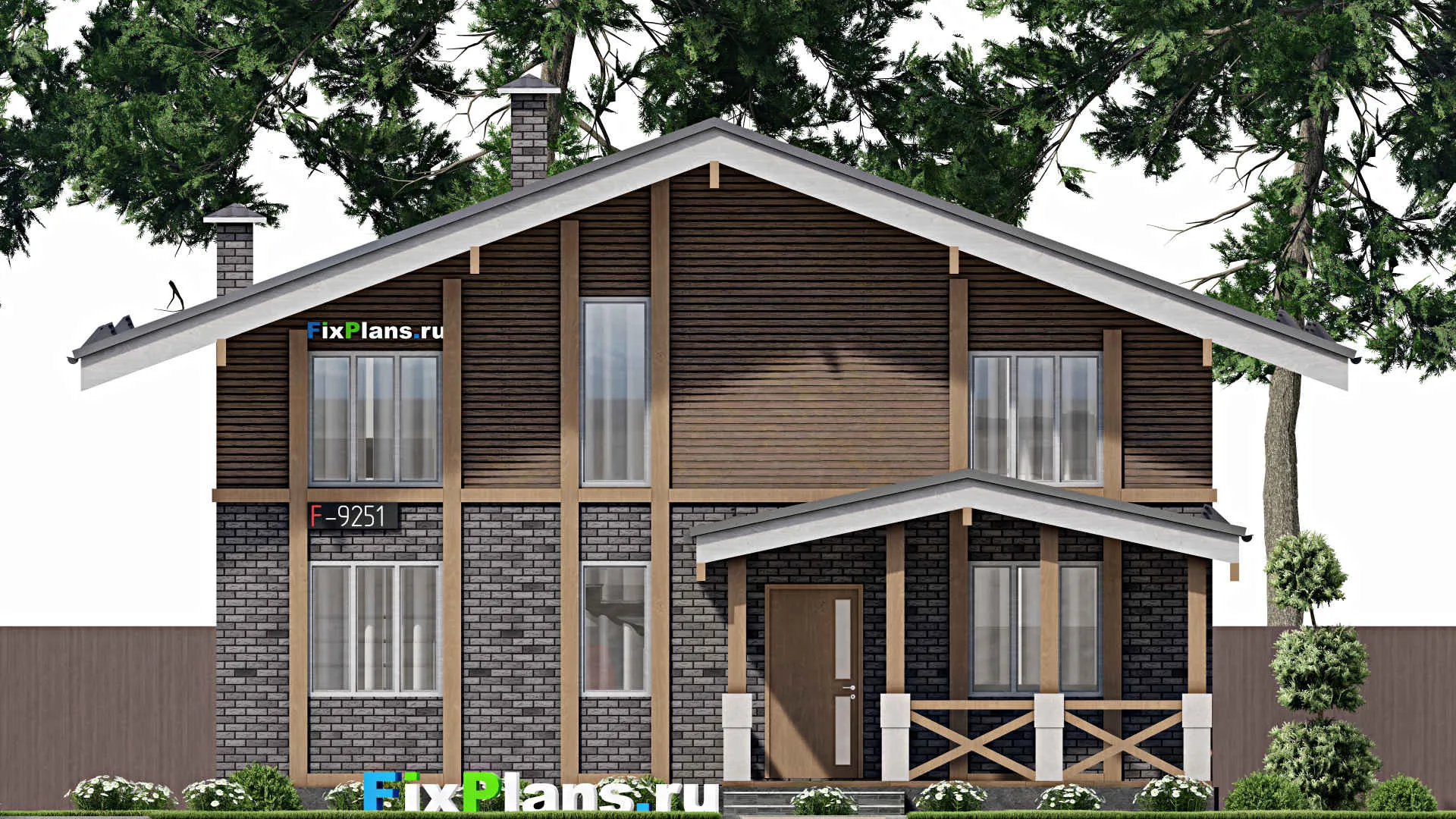 F-9251 - Проект дома с мансардой 11 на 16, площадью 250 м² с террасой, балконом и 4 спальнями