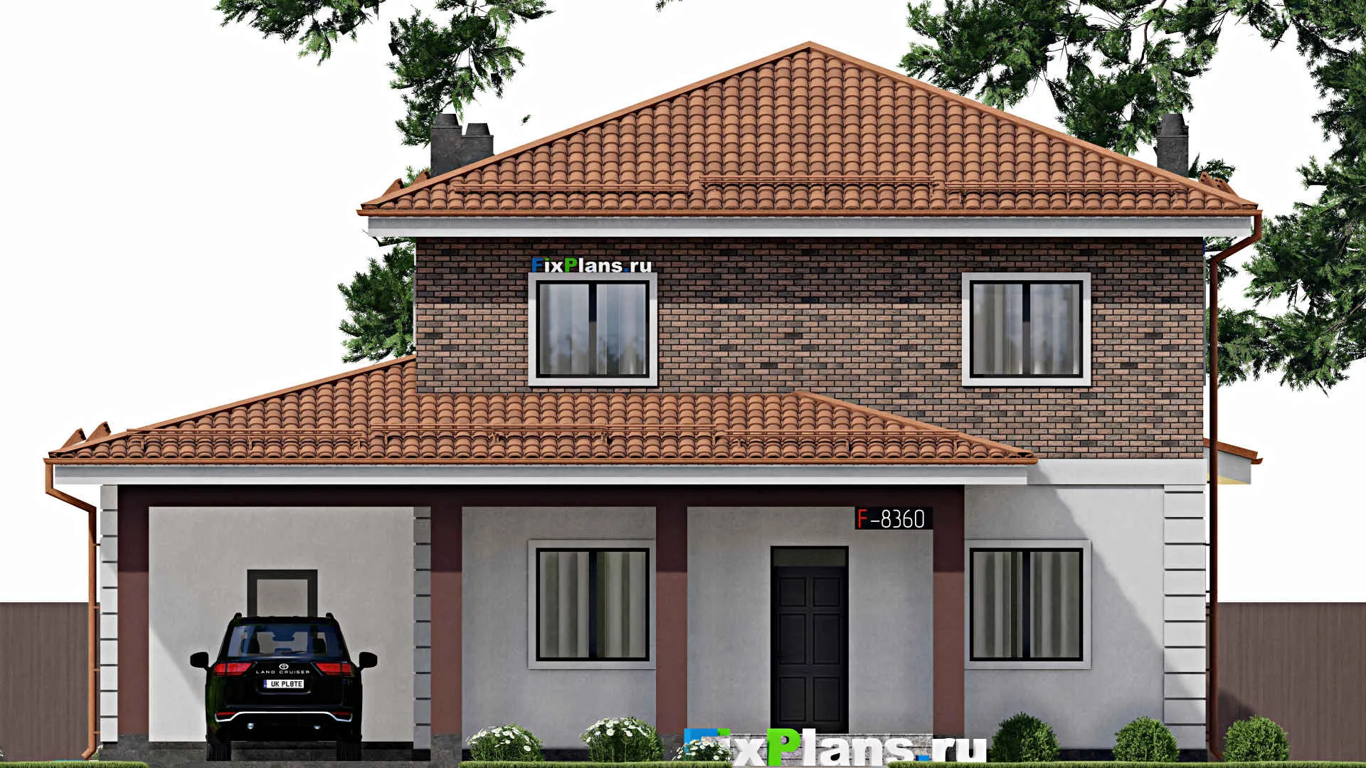 F-8360 - Проект двухэтажного дома 15 на 16, площадью 220 м² с террасой и 3 спальнями