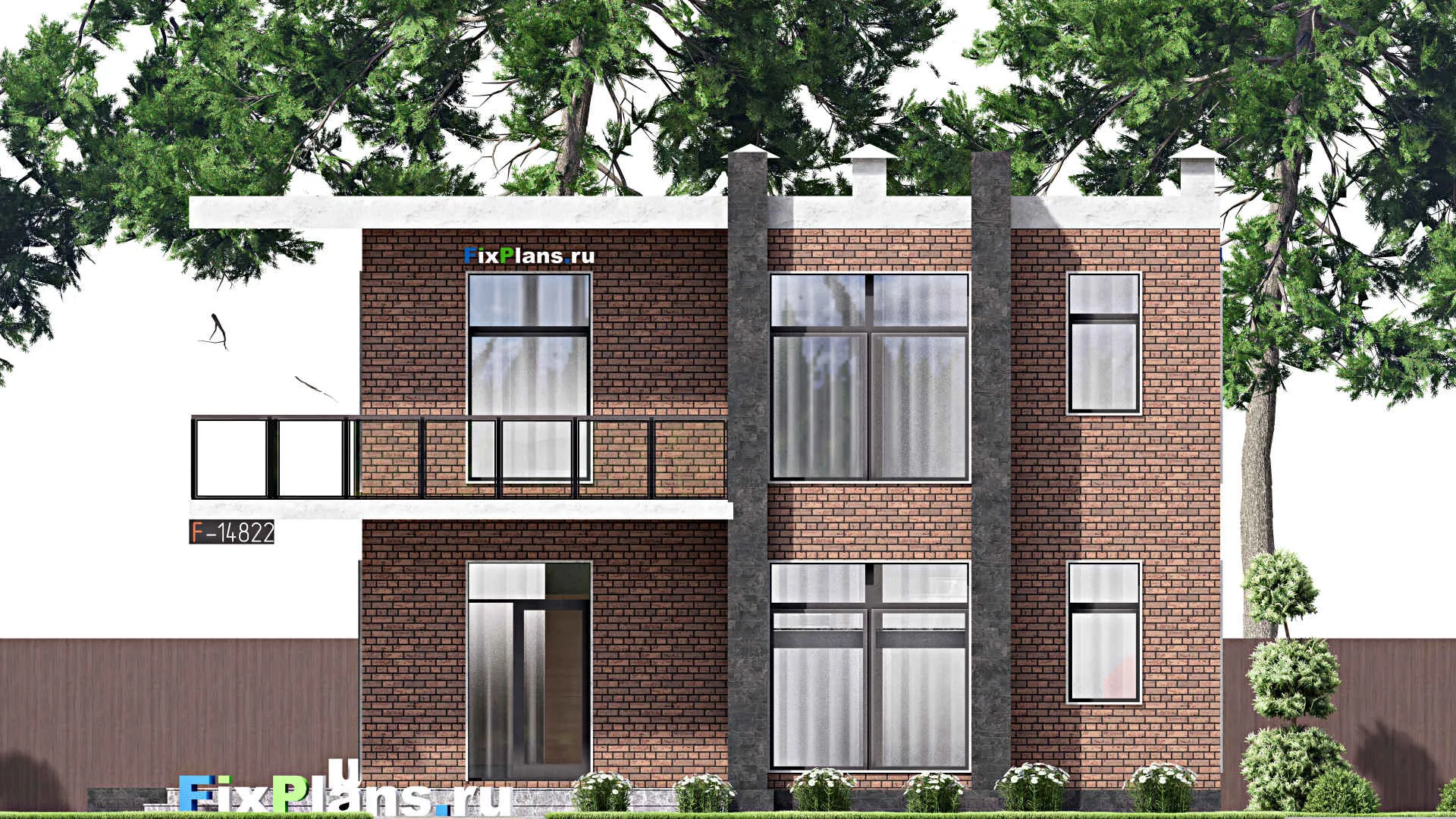 F-14822 - Проект двухэтажного дома 13 на 19, площадью 400 м² с террасой, балконом и 5 спальнями