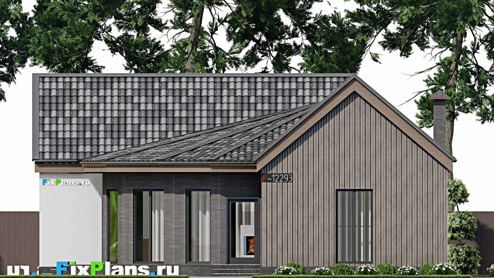 F-12293 - Проект одноэтажного дома 14 на 14, площадью 130 м² с 2 спальнями