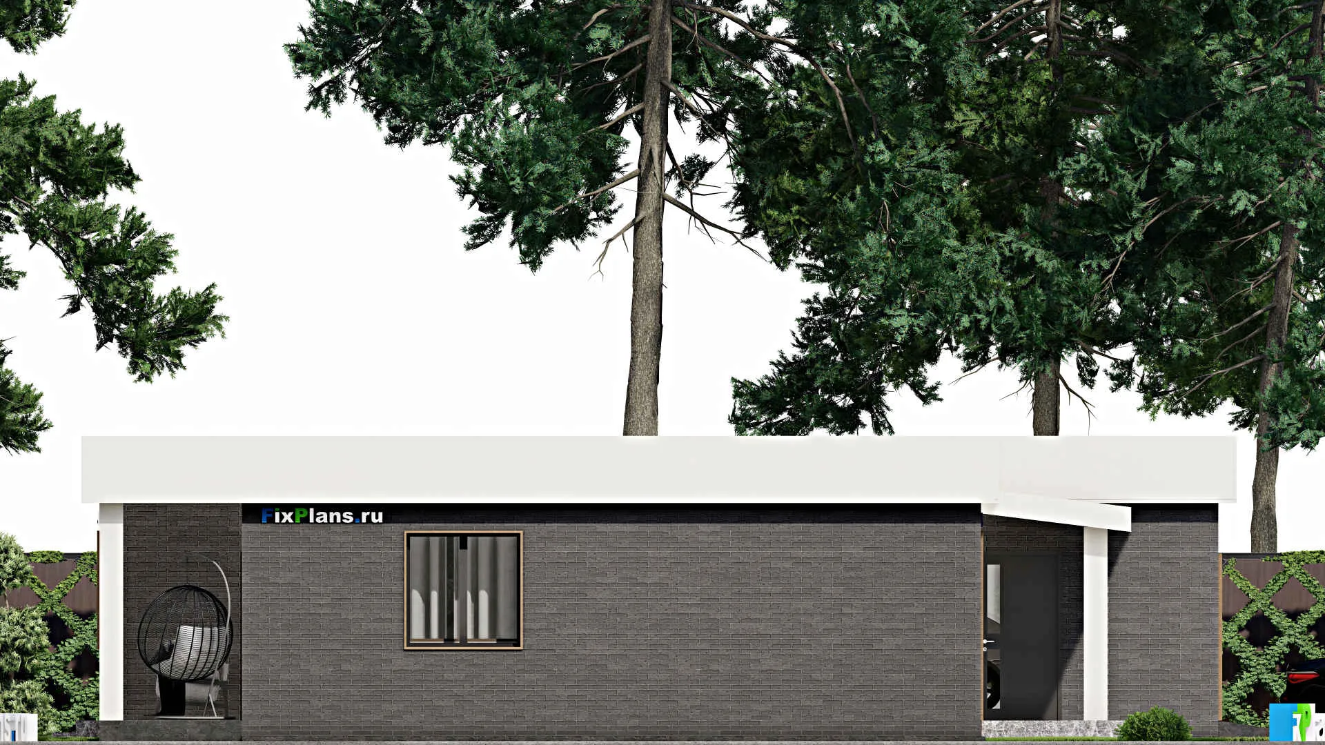 F-4976 - Проект одноэтажного дома 15 на 20, площадью 210 м² с террасой, гаражом на 2 машины и 3 спальнями