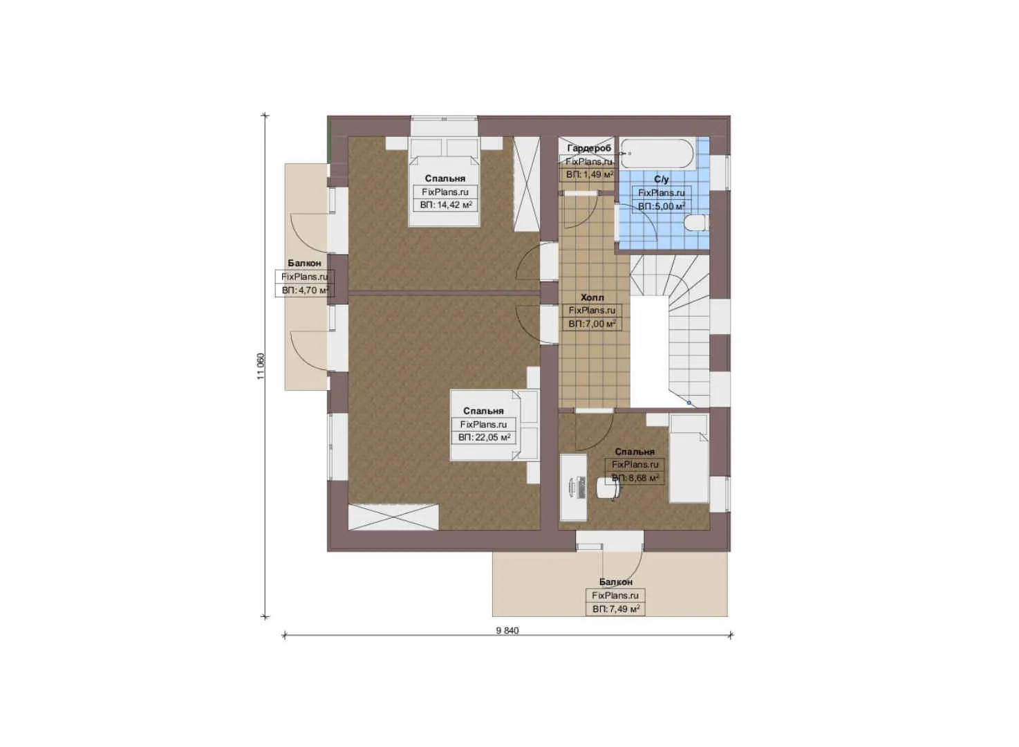 F-16433 - Планы двухэтажного дома 9 на 12, площадью 150 м² с 4 спальнями