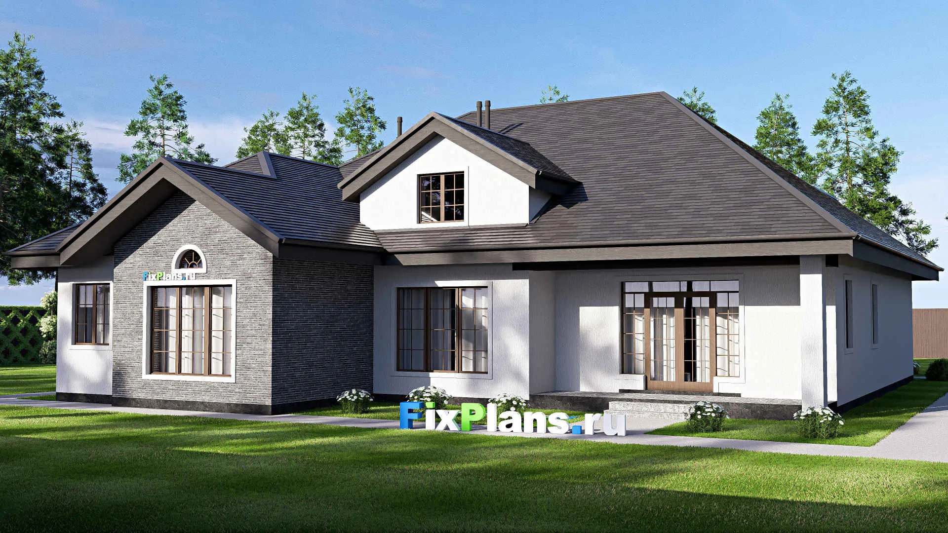 F-20591 - Проект дома с мансардой 18 на 20, площадью 410 м² с террасой, гаражом на 2 машины и 4 спальнями