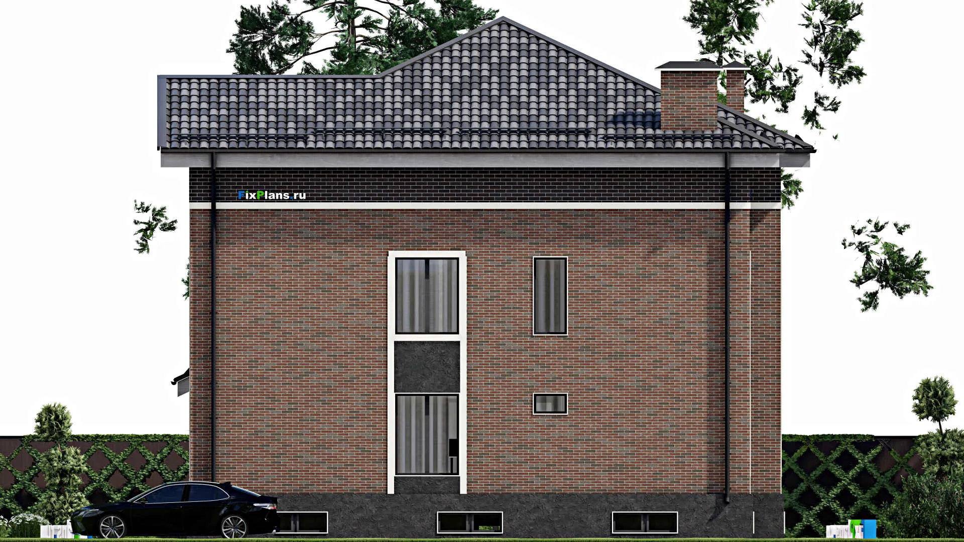 F-2402 - Проект двухэтажного дома с мансардой 14 на 15, площадью 330 м² с террасой и 8 спальнями