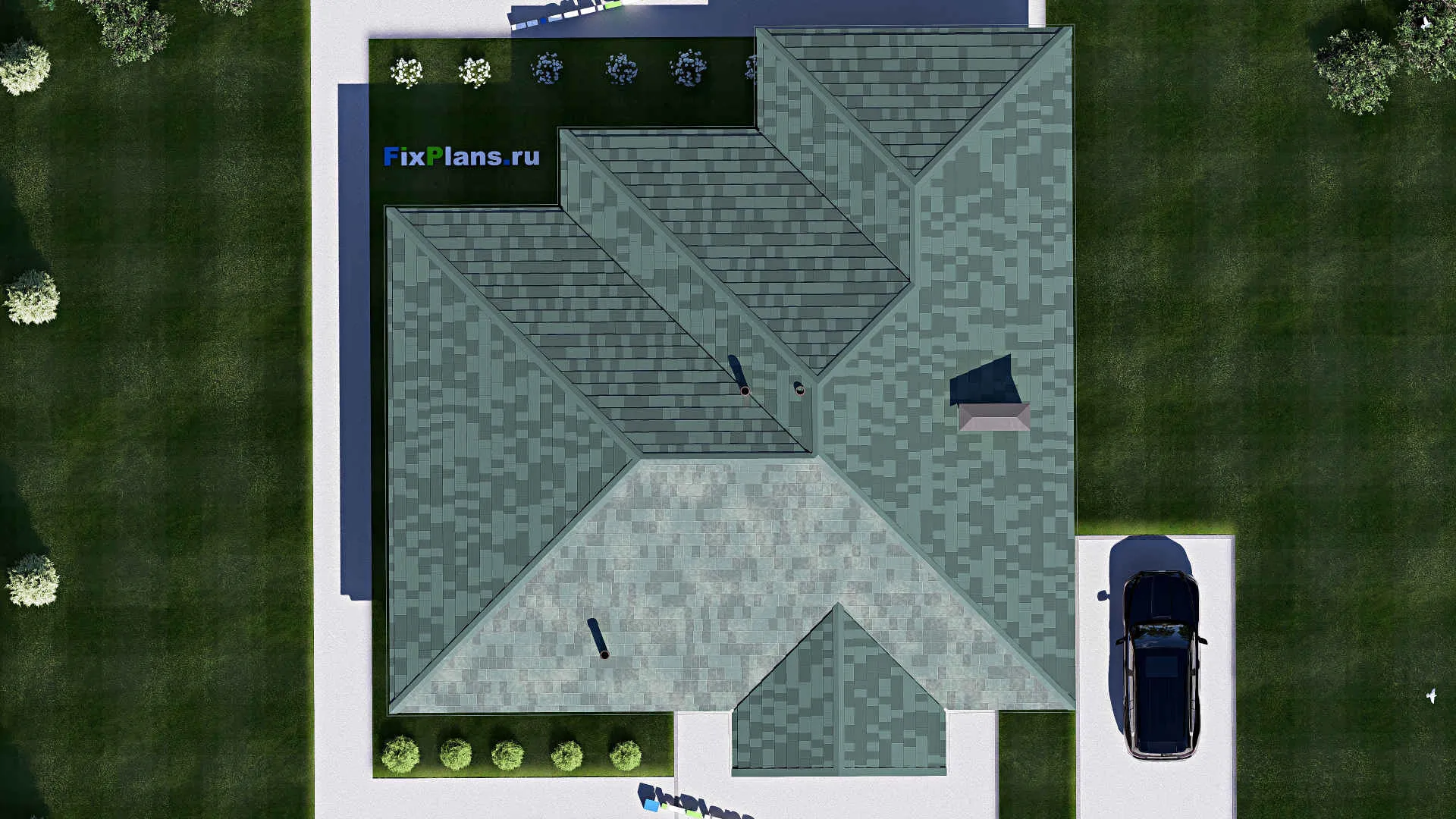 F-19421 - Проект одноэтажного дома 17 на 18, площадью 200 м² с террасой и 4 спальнями