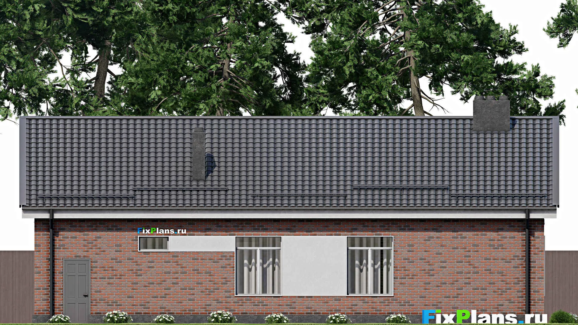 F-0998 - Проект одноэтажного дома 12 на 17, площадью 140 м² с гаражом на 1 машину и 3 спальнями