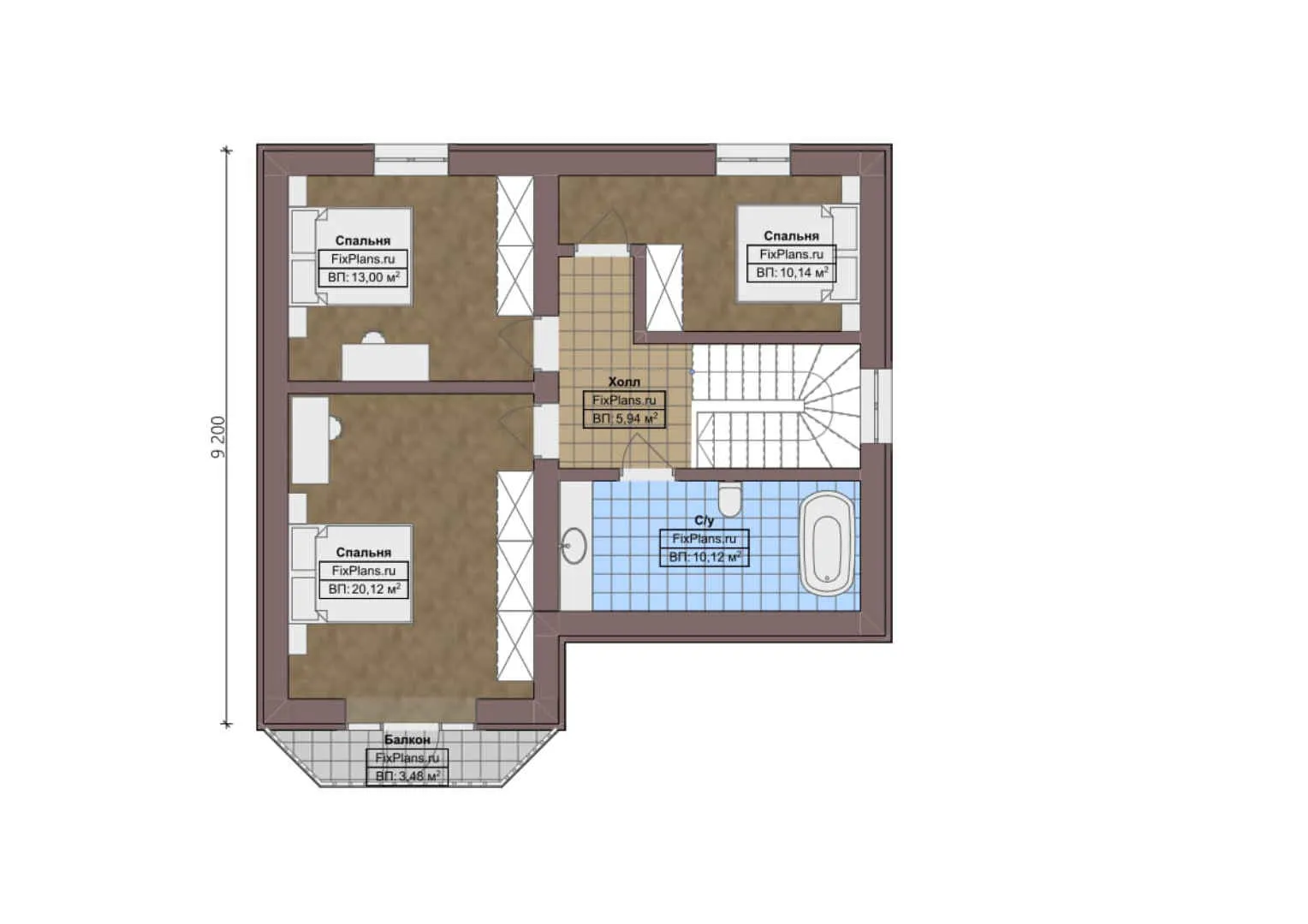 F-0197i - Планы дома с мансардой 11 на 15, площадью 160 м² с террасой, балконом, гаражом на 1 машину и 4 спальнями