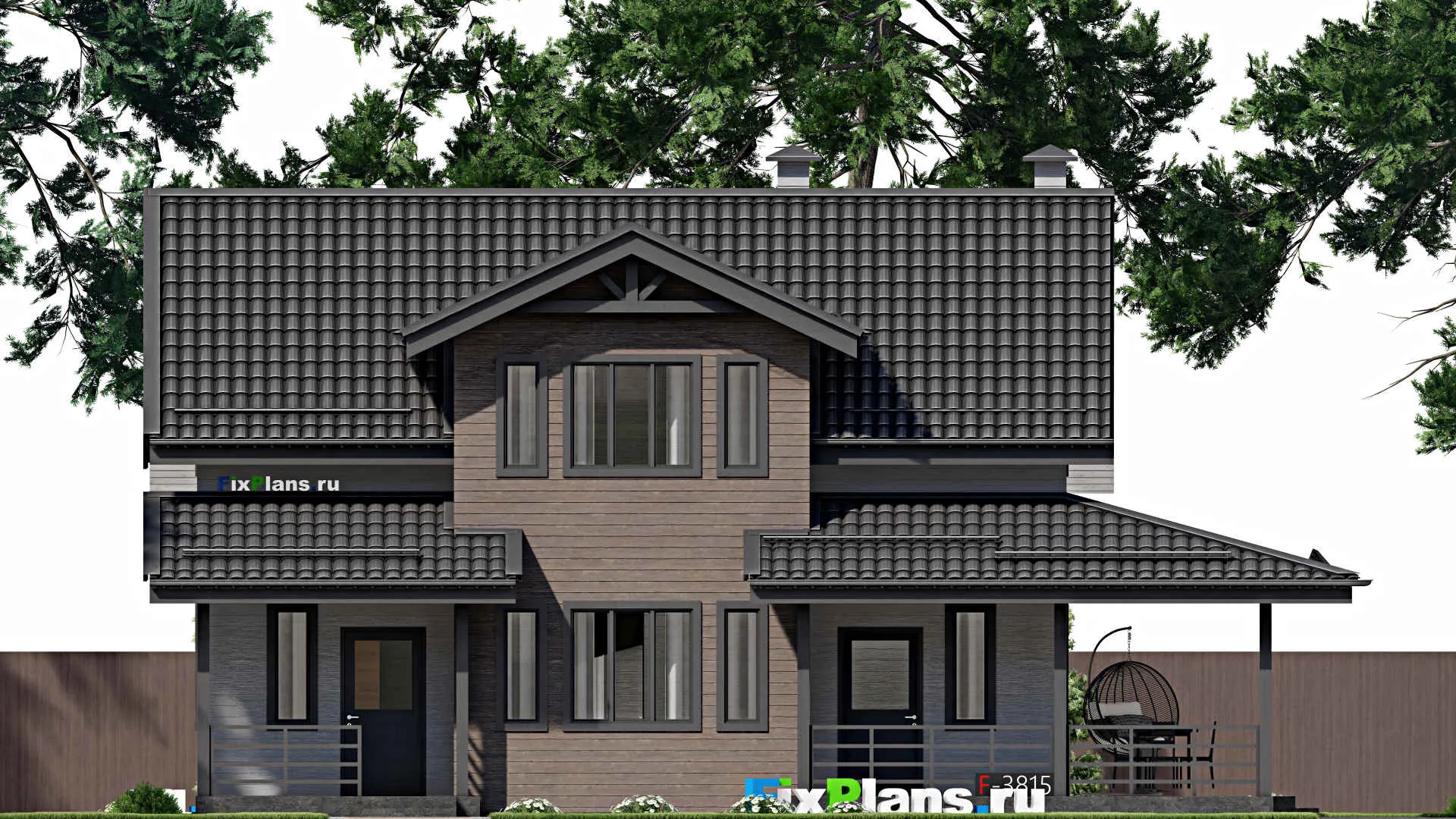 F-3815 - Проект дома с мансардой 9 на 11, площадью 170 м² с террасой и 4 спальнями