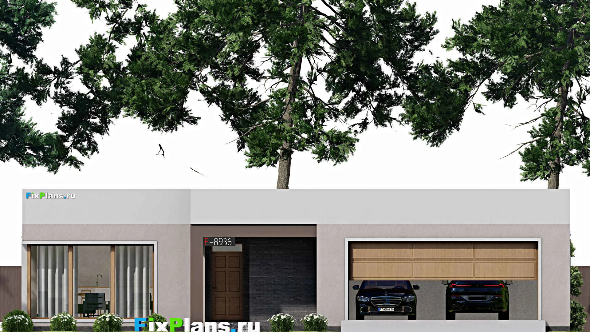 F-8936 - План одноэтажного дома 18 на 18, площадью 240 м² с гаражом на 2 машины и 3 спальнями