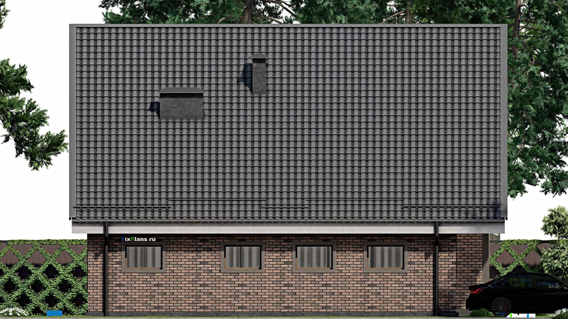 F-4598 - Планы дома с мансардой 13 на 14, площадью 210 м² с гаражом на 1 машину и 3 спальнями