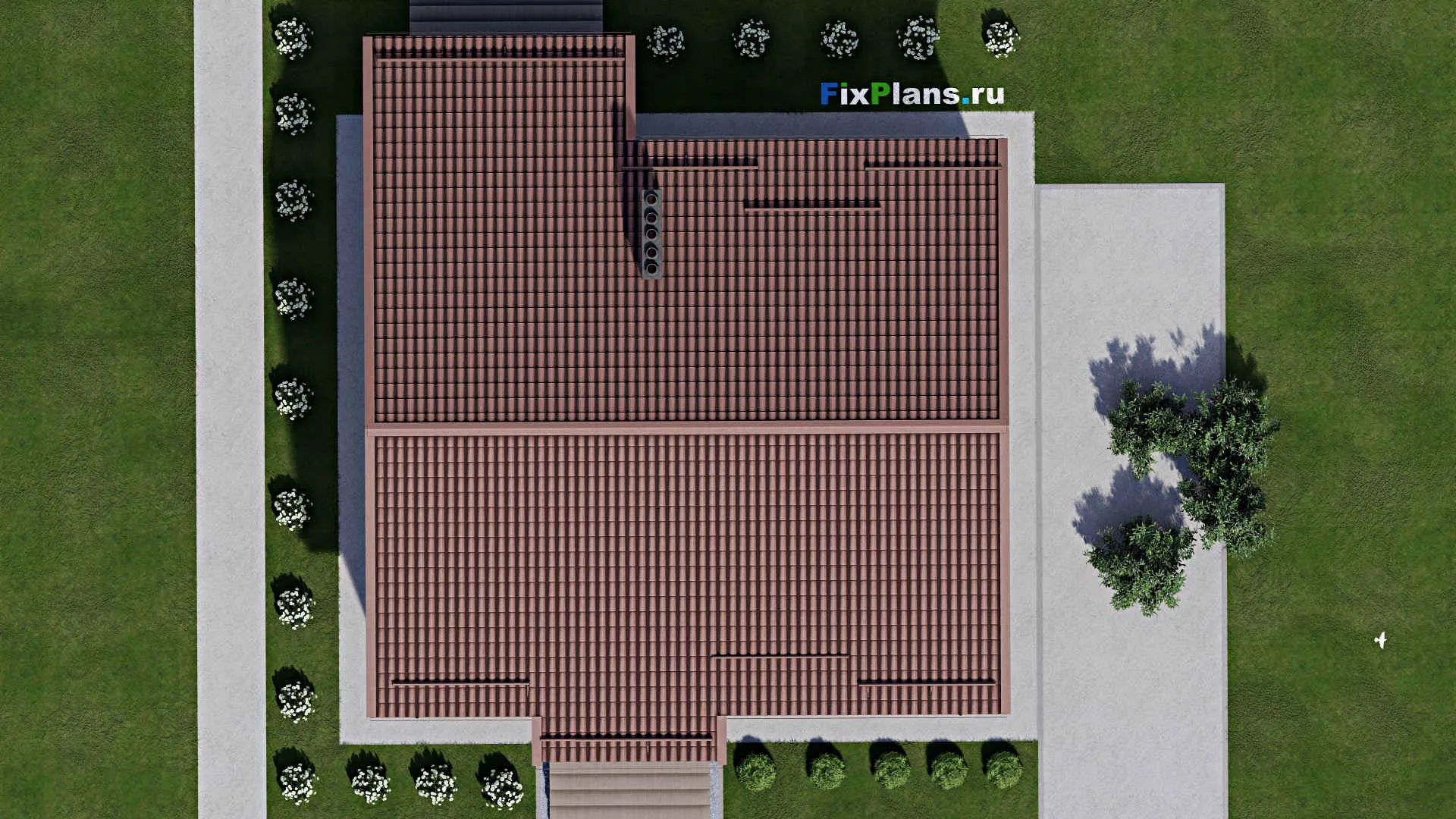 F-2321 - Проект одноэтажного дома 12 на 13, площадью 140 м² с террасой и 3 спальнями