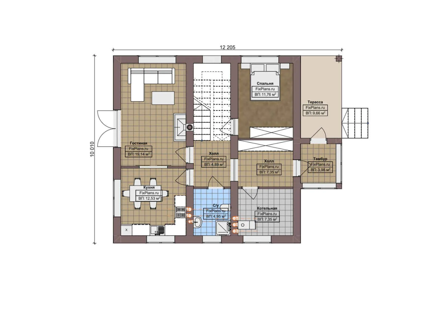 F-4913 - Планы дома с мансардой 11 на 13, площадью 160 м² с террасой и 5 спальнями
