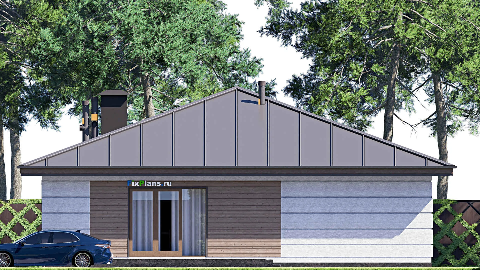 F-19115 - Проект одноэтажного дома 14 на 19, площадью 190 м² с террасой и 4 спальнями