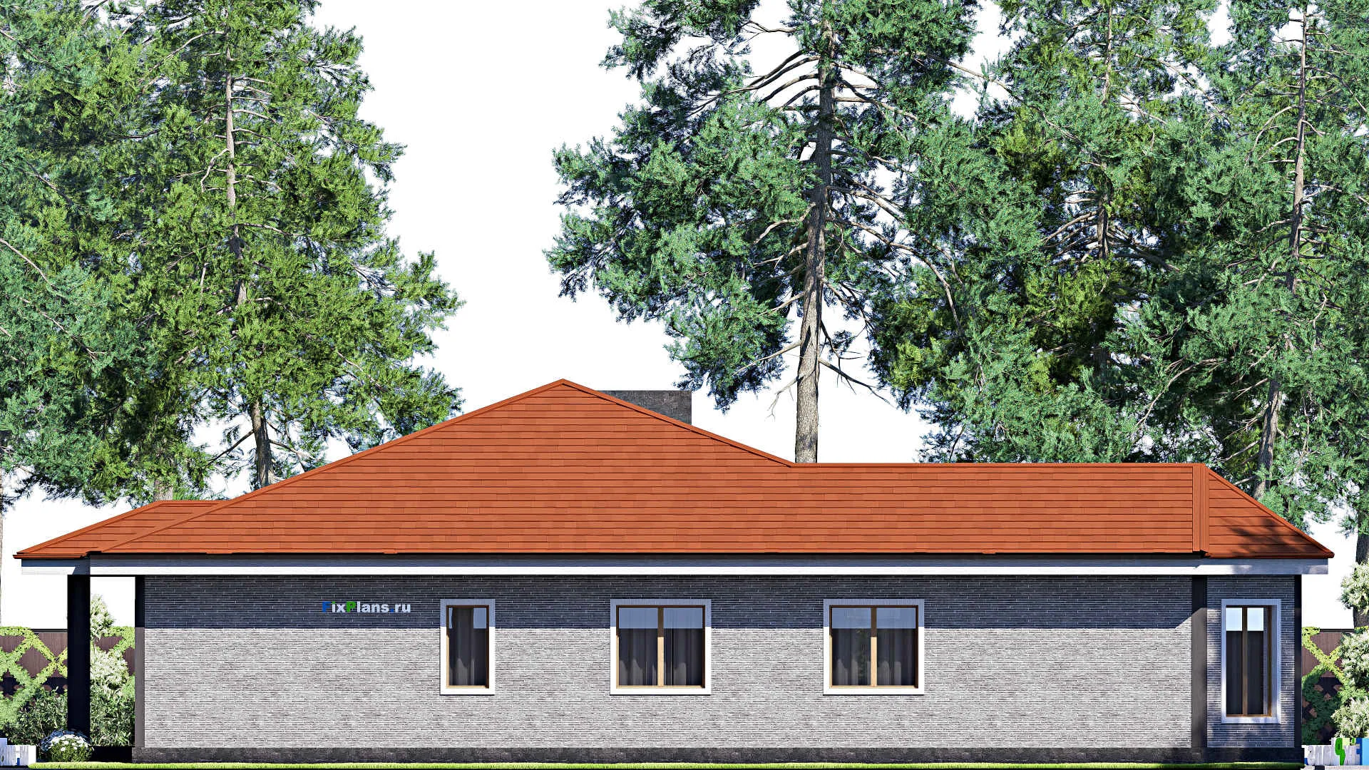 F-18755 - Проект одноэтажного дома 17 на 22, площадью 240 м² с террасой и 3 спальнями