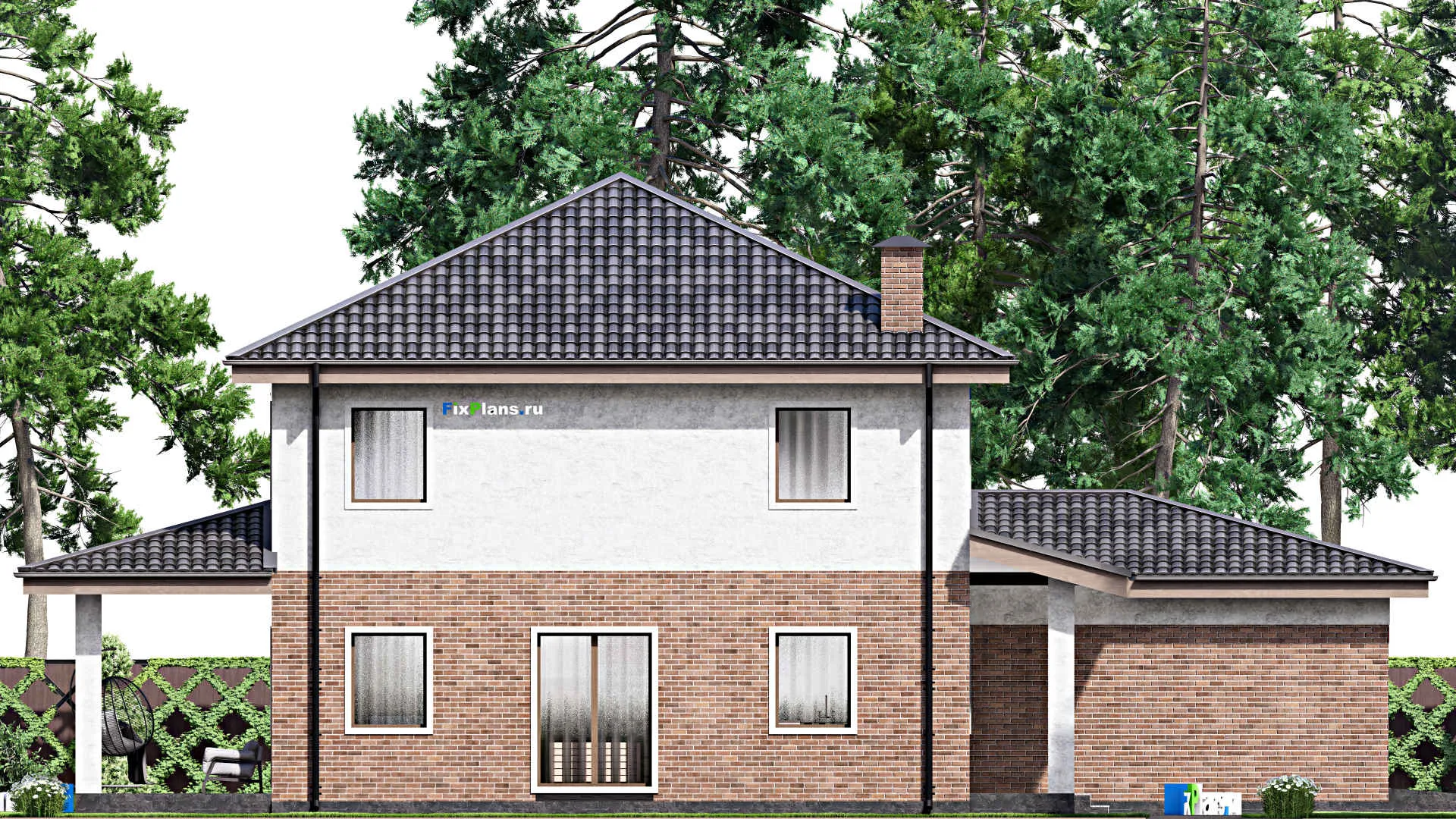 F-13013 - Проект двухэтажного дома 12 на 21, площадью 260 м² с террасой, гаражом на 2 машины и 5 спальнями