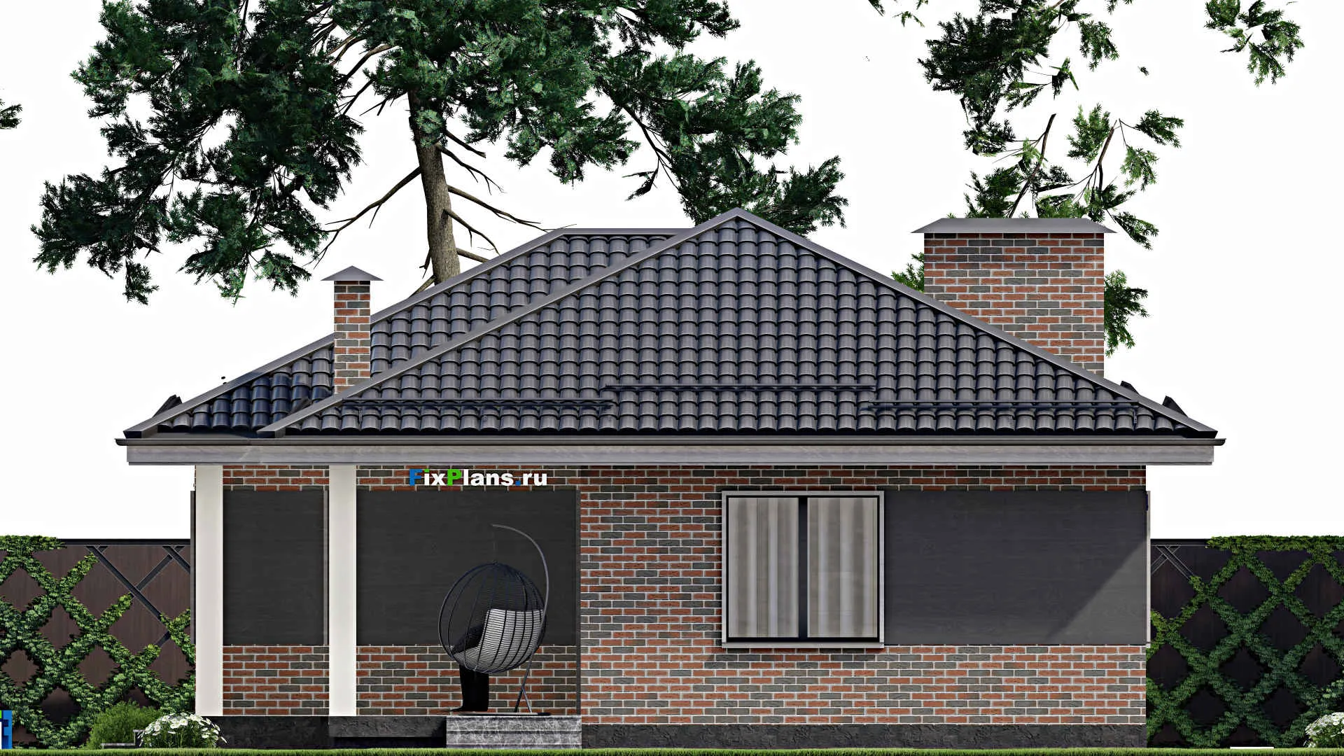 F-4472 - Проект одноэтажного дома 11 на 16, площадью 120 м² с террасой и 3 спальнями