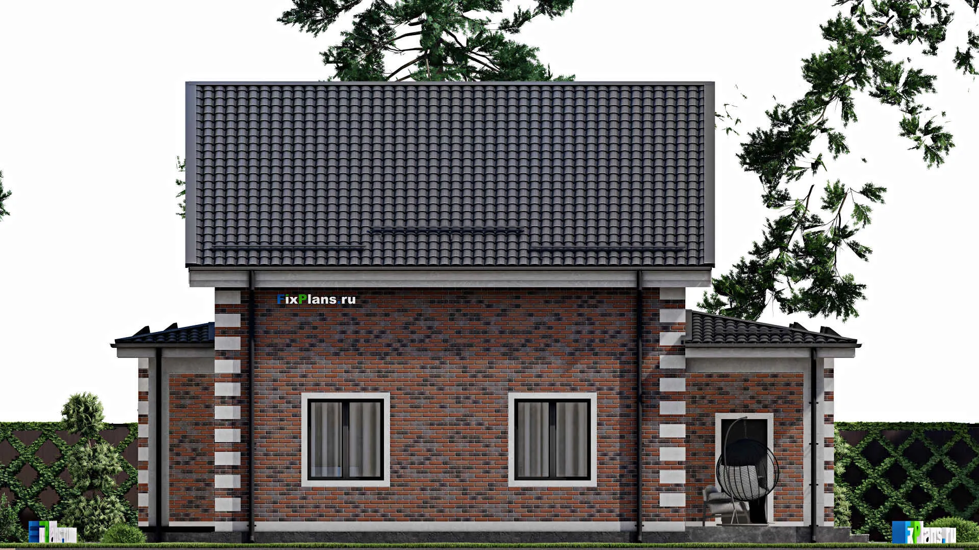 F-2483 - Планы дома с мансардой 14 на 19, площадью 300 м² с террасой, баней, гаражом на 1 машину и 4 спальнями