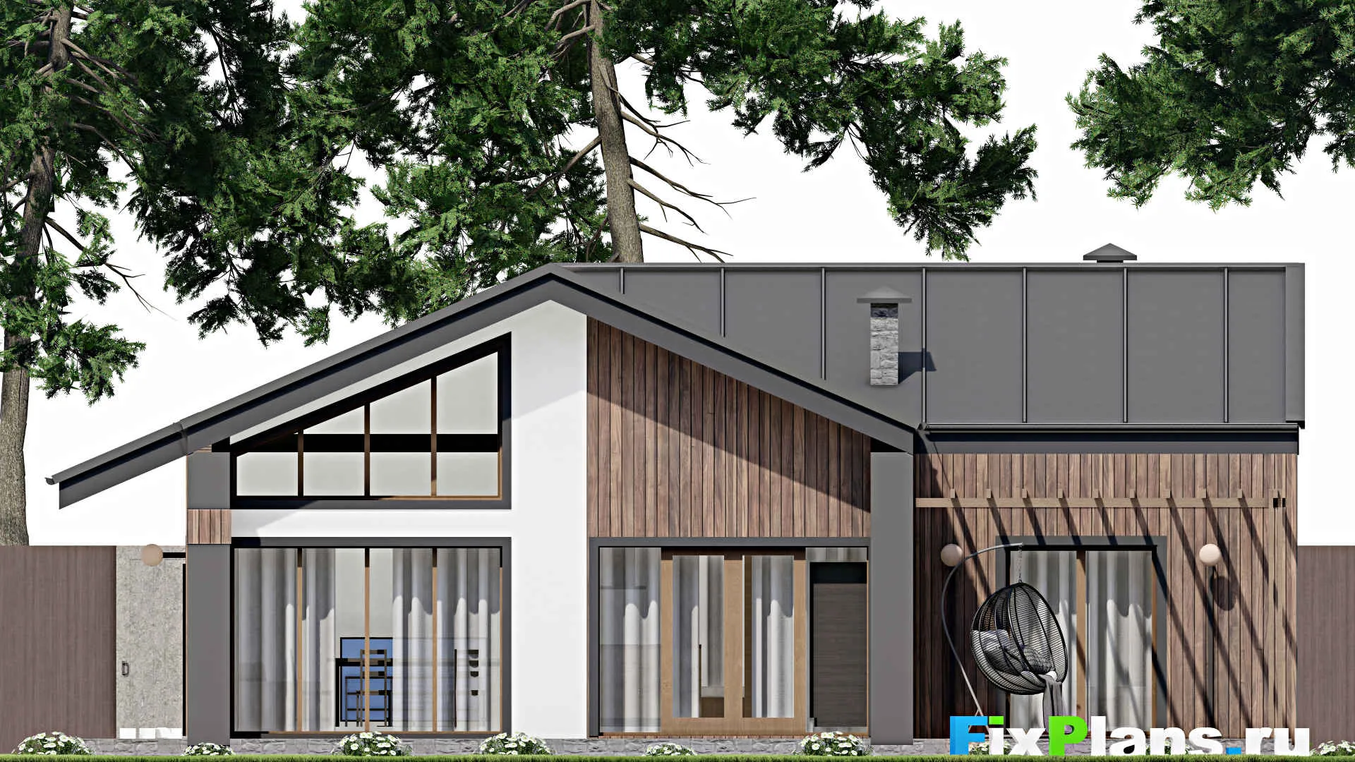 F-10259 - Проект одноэтажного дома 14 на 15, площадью 150 м² с террасой и 3 спальнями