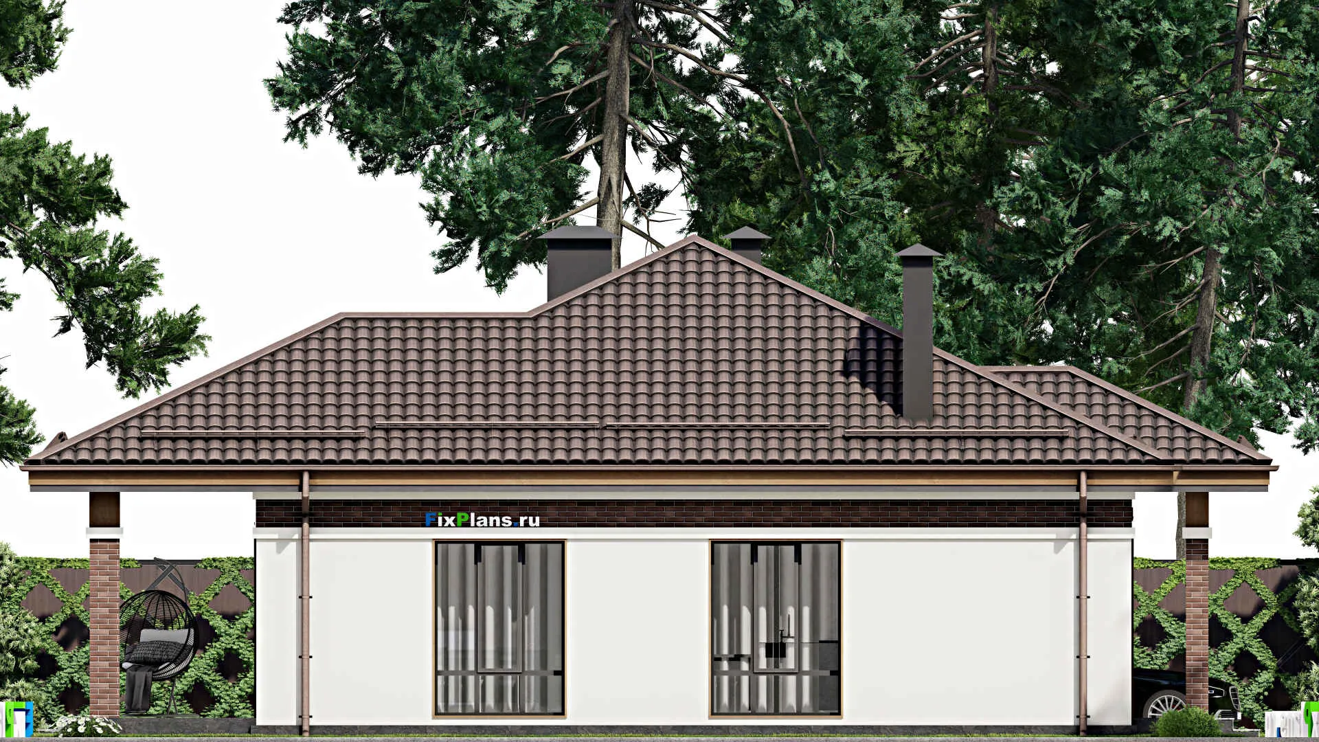 F-5462 - Проект одноэтажного дома 12 на 15, площадью 160 м² с террасой и 3 спальнями